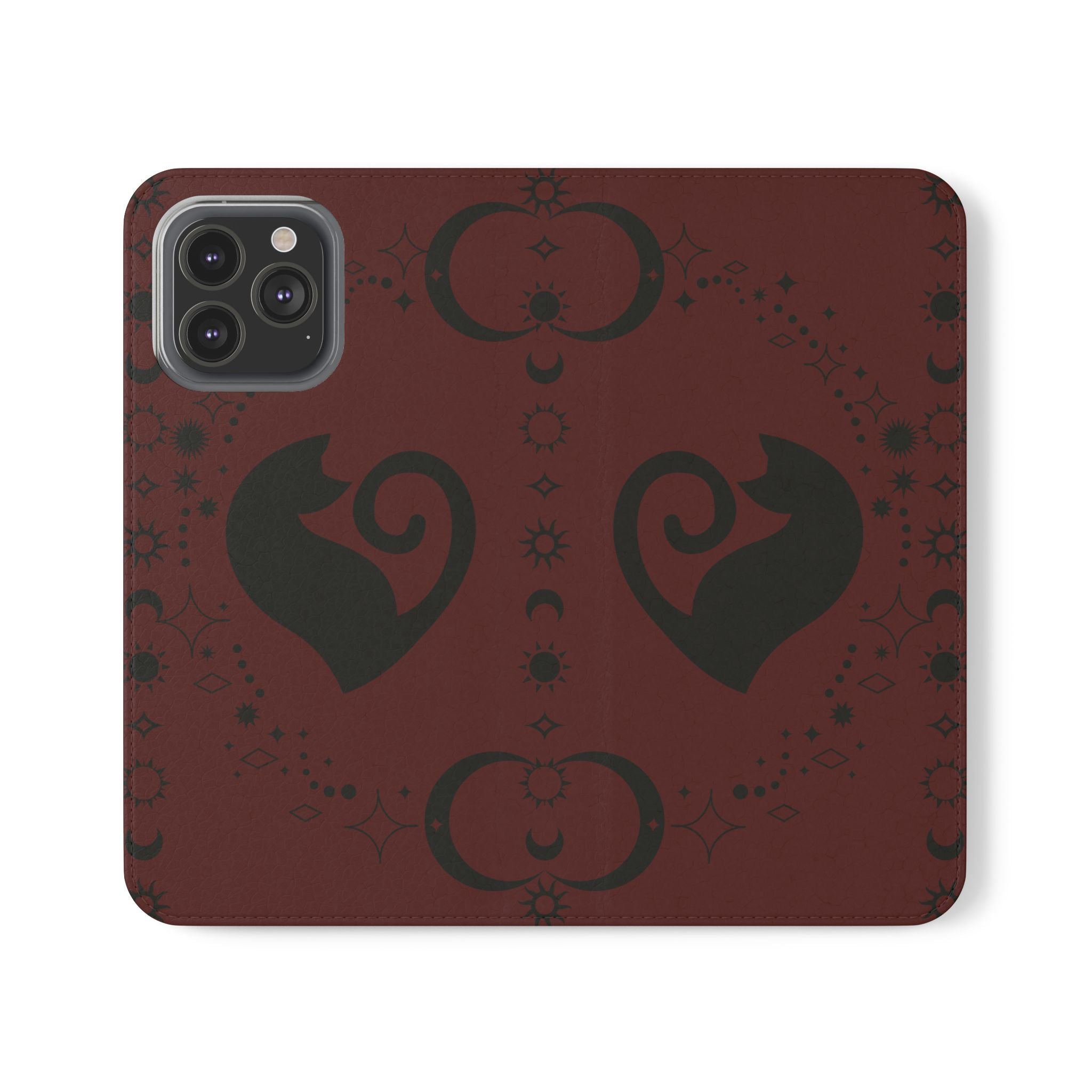 Dark Academia Celestial Black Cat Flip Wallet Case for iPhone and Samsung Galaxy Phones