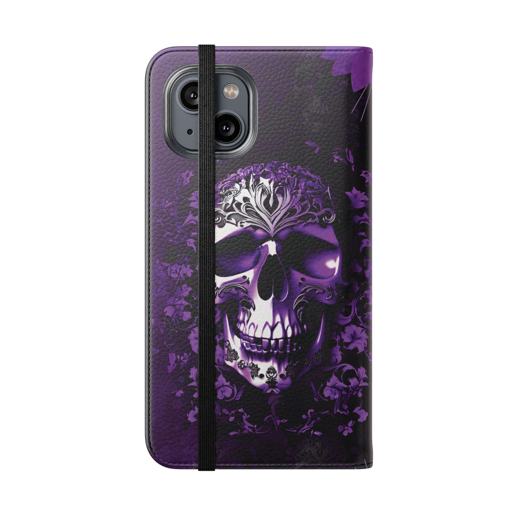 Purple Pastel Goth Skull Flip Wallet Phone Case - Skull Wallet Case for Samsung iPhone - Gothic Style Skull Wallet Phone Cases