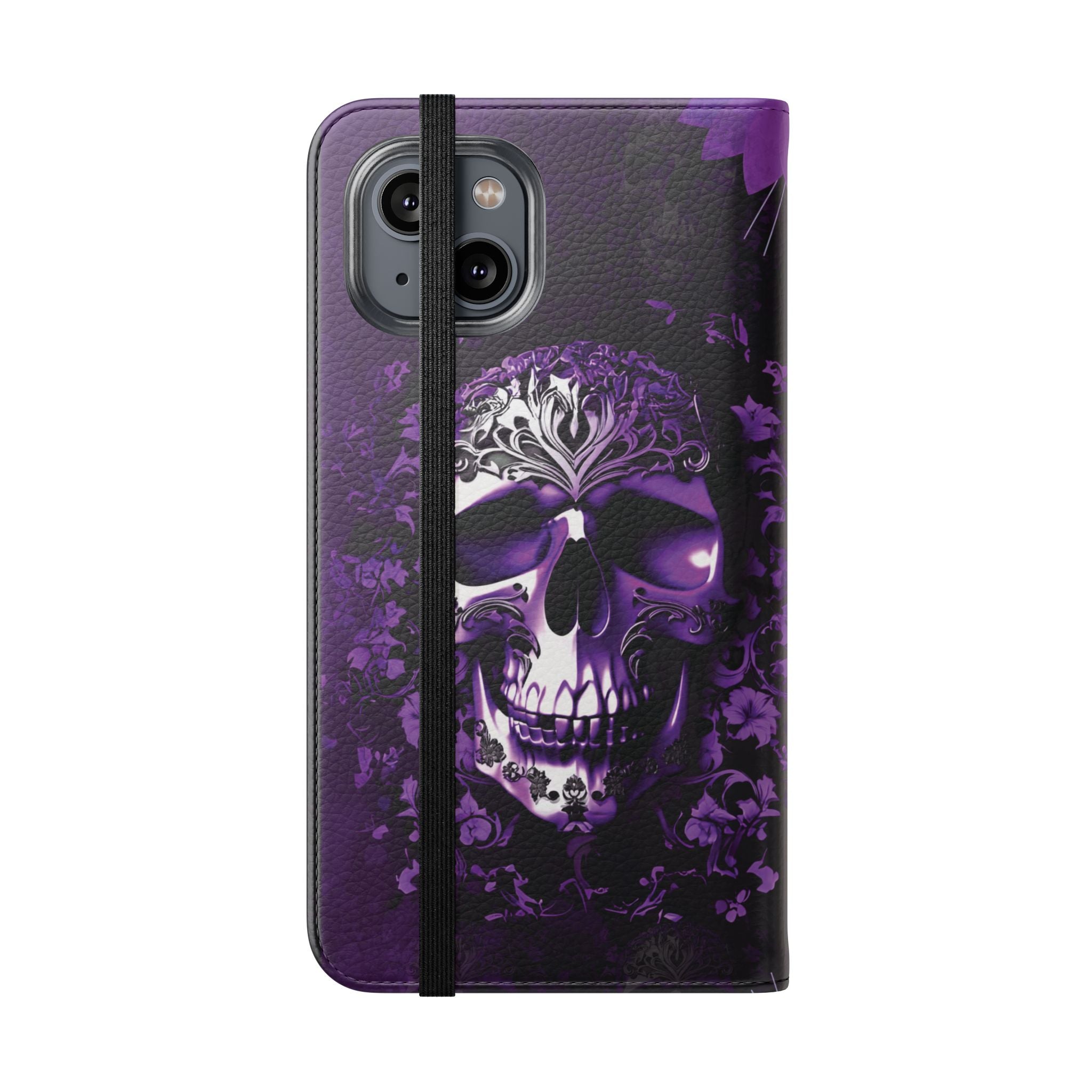 Purple Pastel Goth Skull Flip Wallet Phone Case - Skull Wallet Case for Samsung iPhone - Gothic Style Skull Wallet Phone Cases