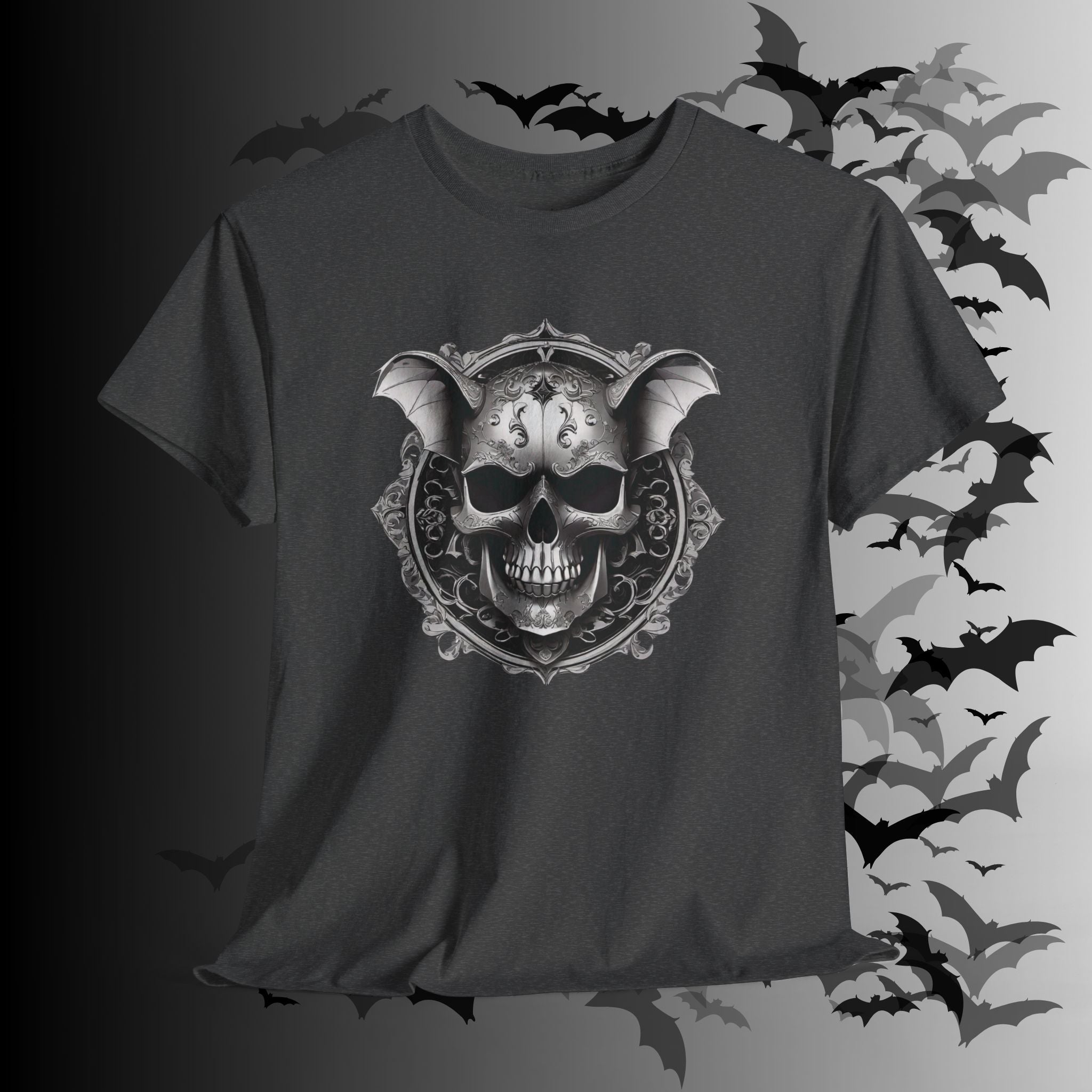 Gothic Bat Skull Crest T-Shirt — Dark Academia Graphic Tee