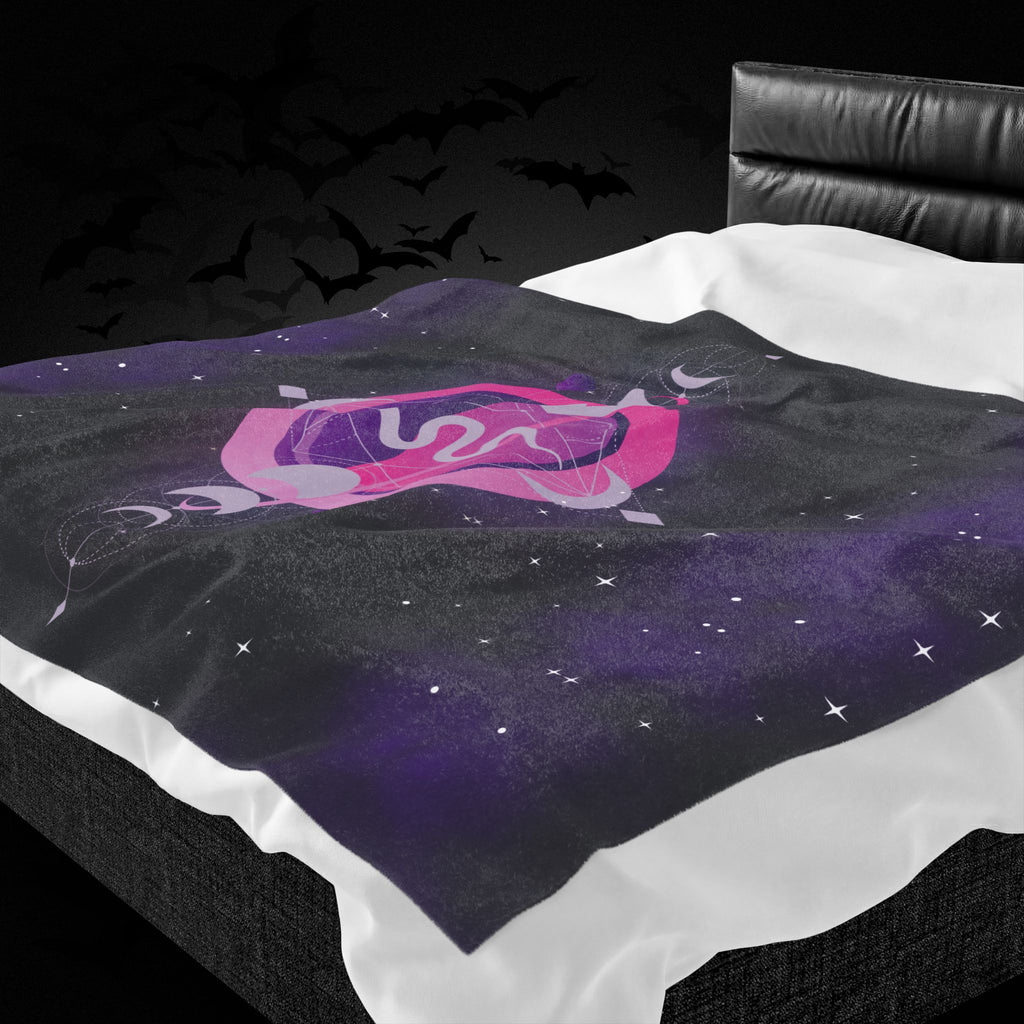 Pastel Goth Celestial Snake Moon Phase Throw Blanket — Pink & Purple Witchy Decor