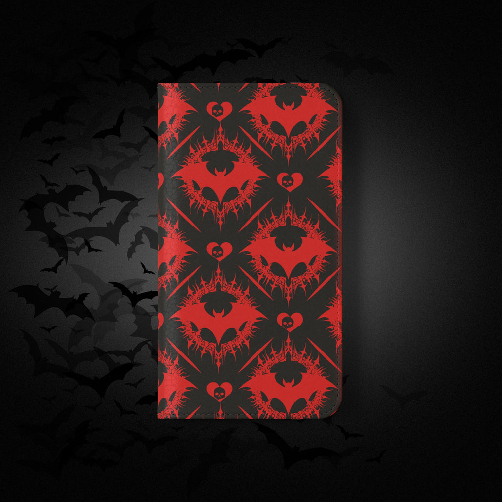 Gothic Bat Wallet Flip Case - Elegant Goth Phone Wallet - Bat Pattern Flip Case - Gothic Phone Case - Stylish Wallet Phone Case