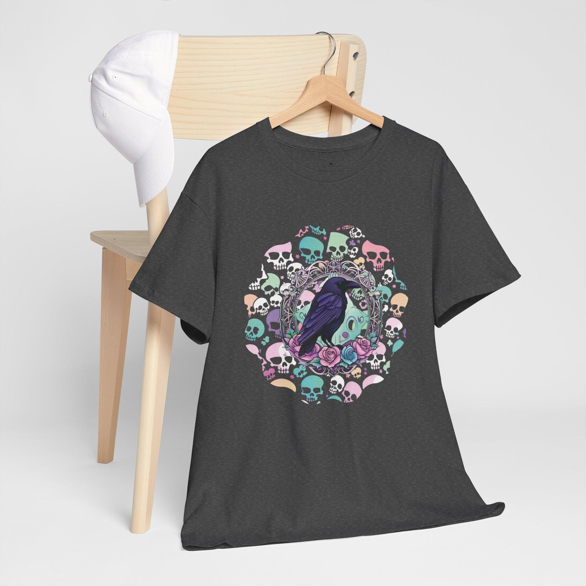 Pastel Goth Raven & Skull Mandala T-Shirt — Gothic Corvid Tee