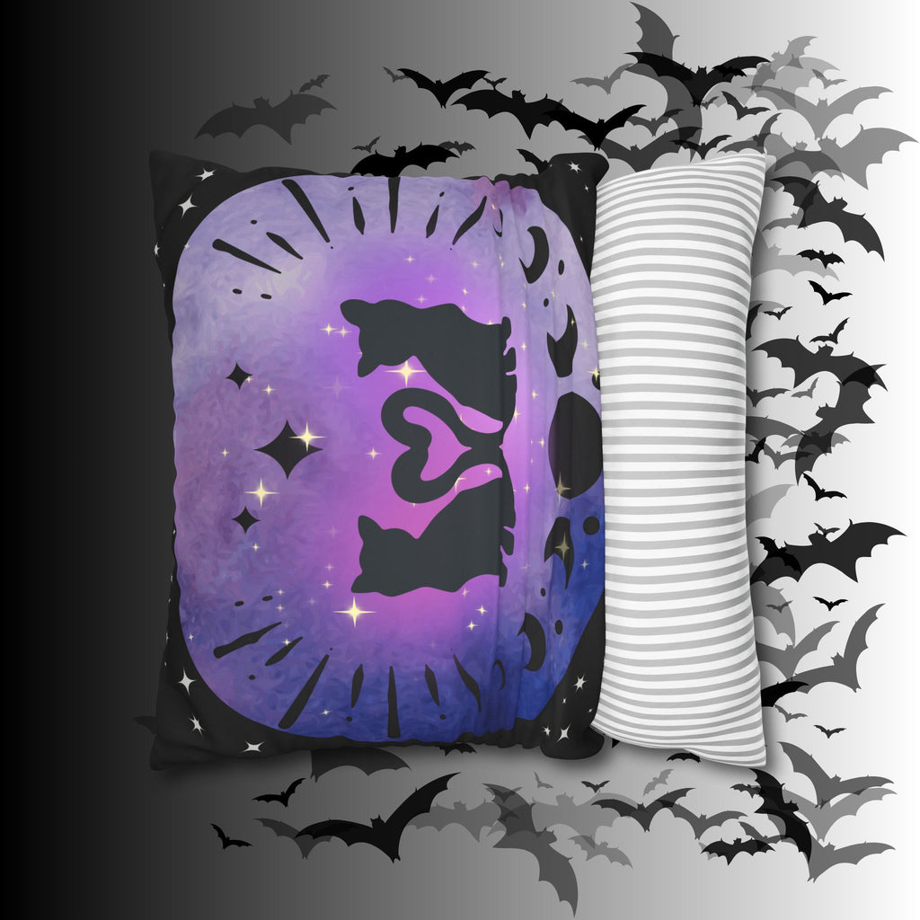 Lunar Love Cats Moon Phases Throw Pillow — Celestial Gothic Dark Home Decor