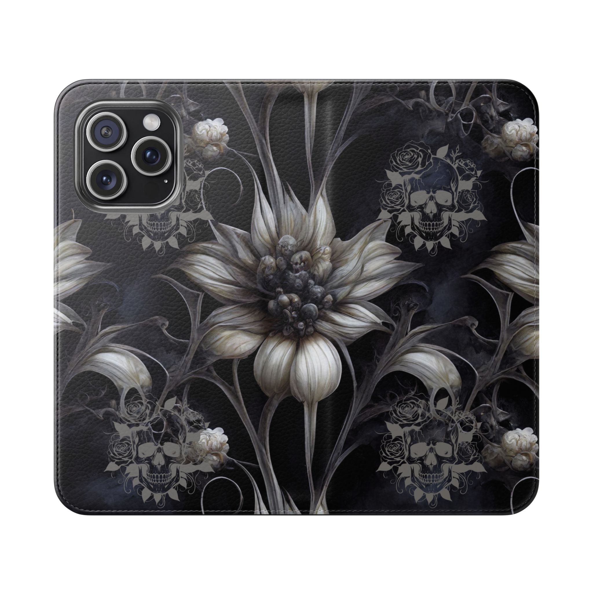 Goth Botanical Flip Wallet Case for iPhone and Samsung Galaxy Phones