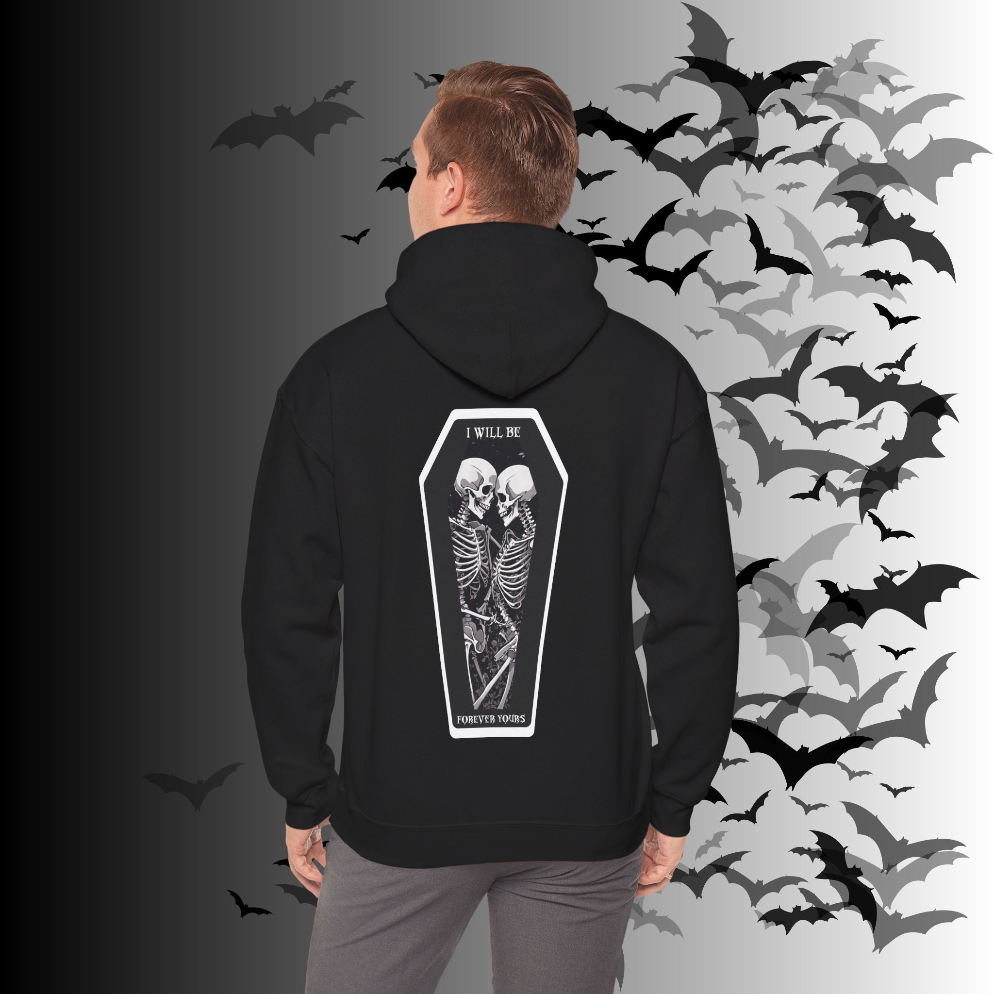 Gothic Skeleton "Forever Yours" Couples Hoodie — Dark Romance Front & Back Print