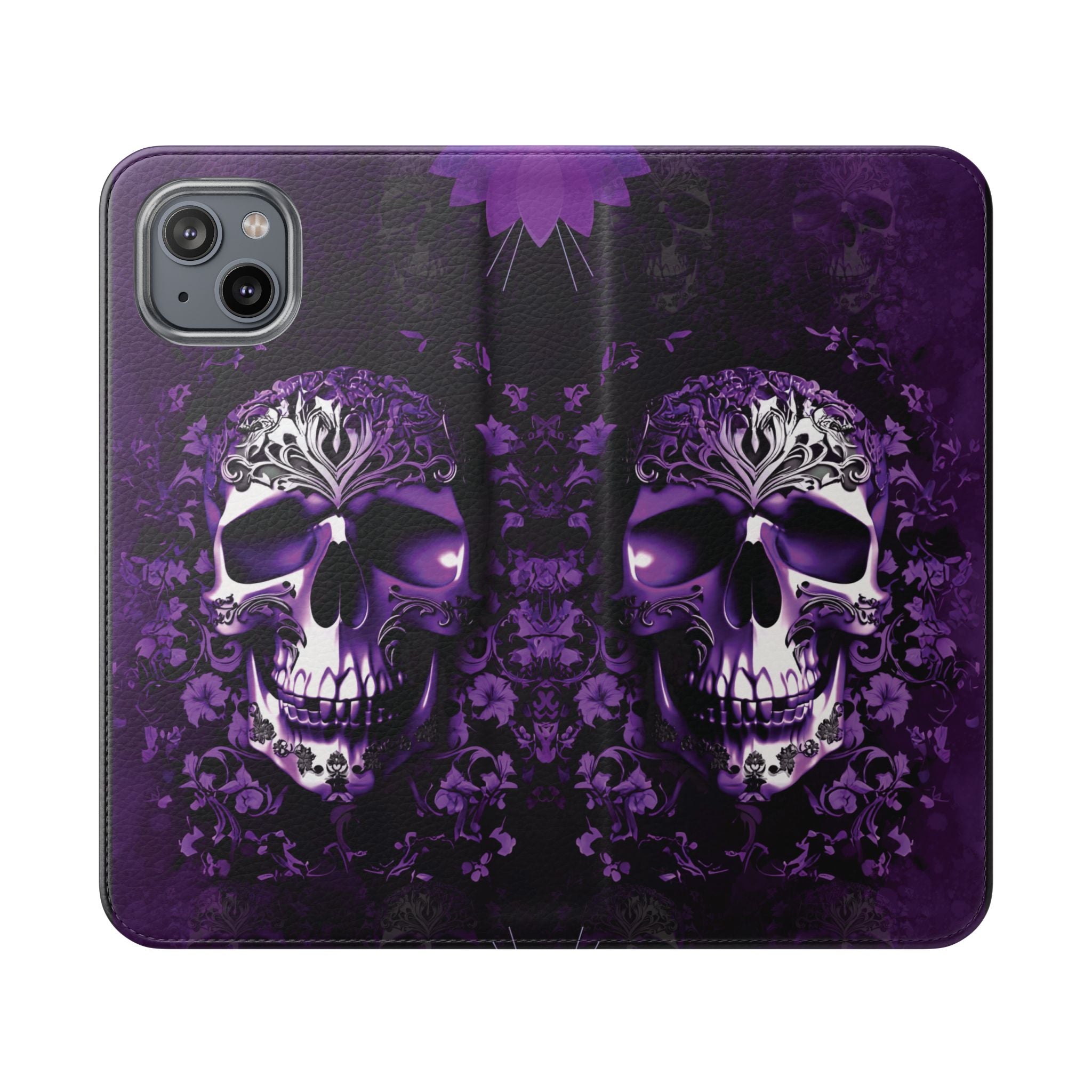 Purple Pastel Goth Skull Flip Wallet Phone Case - Skull Wallet Case for Samsung iPhone - Gothic Style Skull Wallet Phone Cases