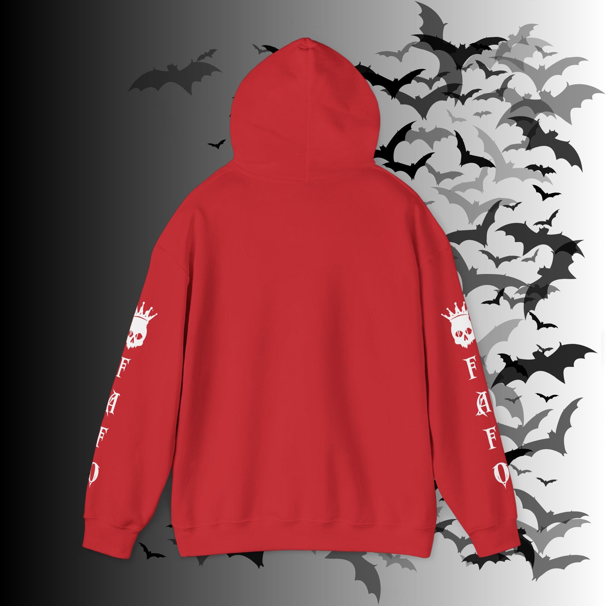 I Identify As a Threat Hoodie — Gothic Skull Sleeve Print FAFO Black
