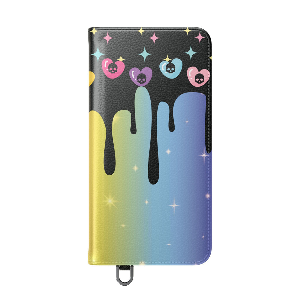 Pastel Goth Drippy Rainbow Skulls Flip Wallet Phone Case - Wallet Case for Samsung and iPhone - Gothic Style Wallet Phone Cases