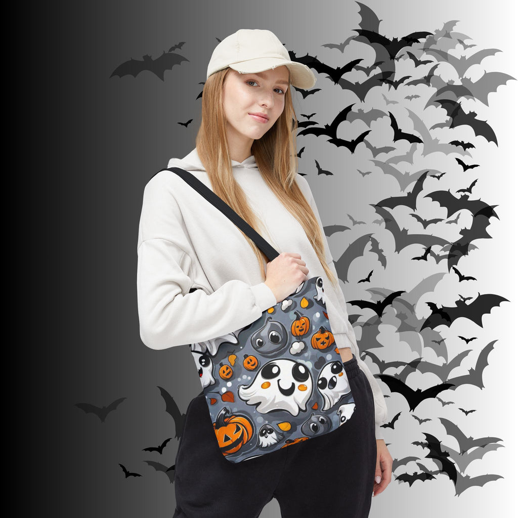 Kawaii Ghost & Pumpkin Halloween Tote Bag — Spooky All-Over Print