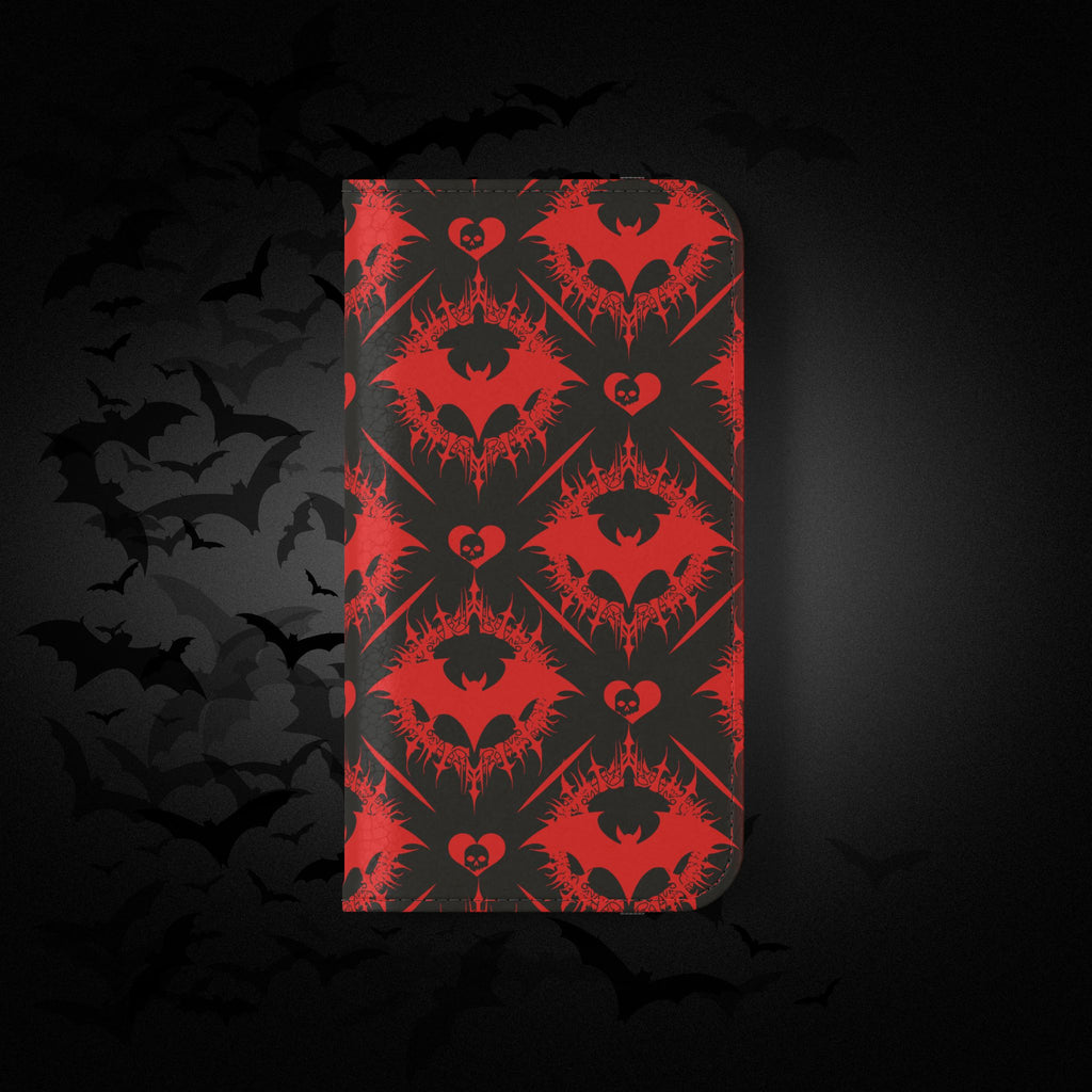 Gothic Bat Wallet Flip Case - Elegant Goth Phone Wallet - Bat Pattern Flip Case - Gothic Phone Case - Stylish Wallet Phone Case