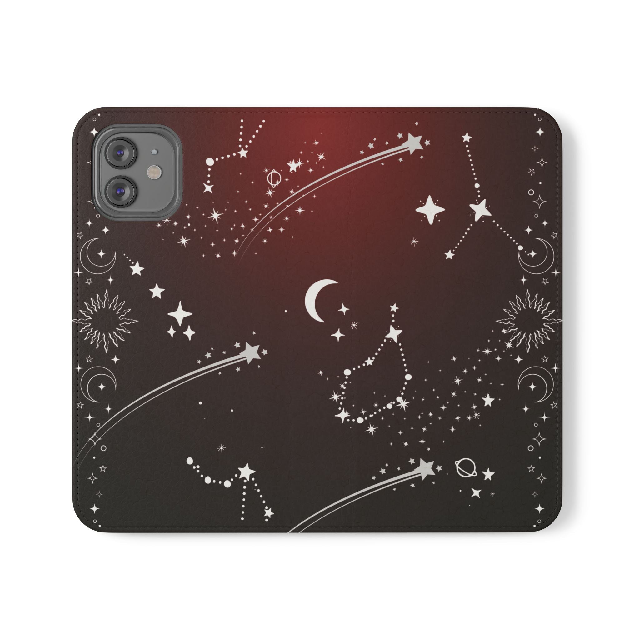 Gothic Celestial Black and Red Flip Wallet Case for iPhone and Samsung Galaxy Phones