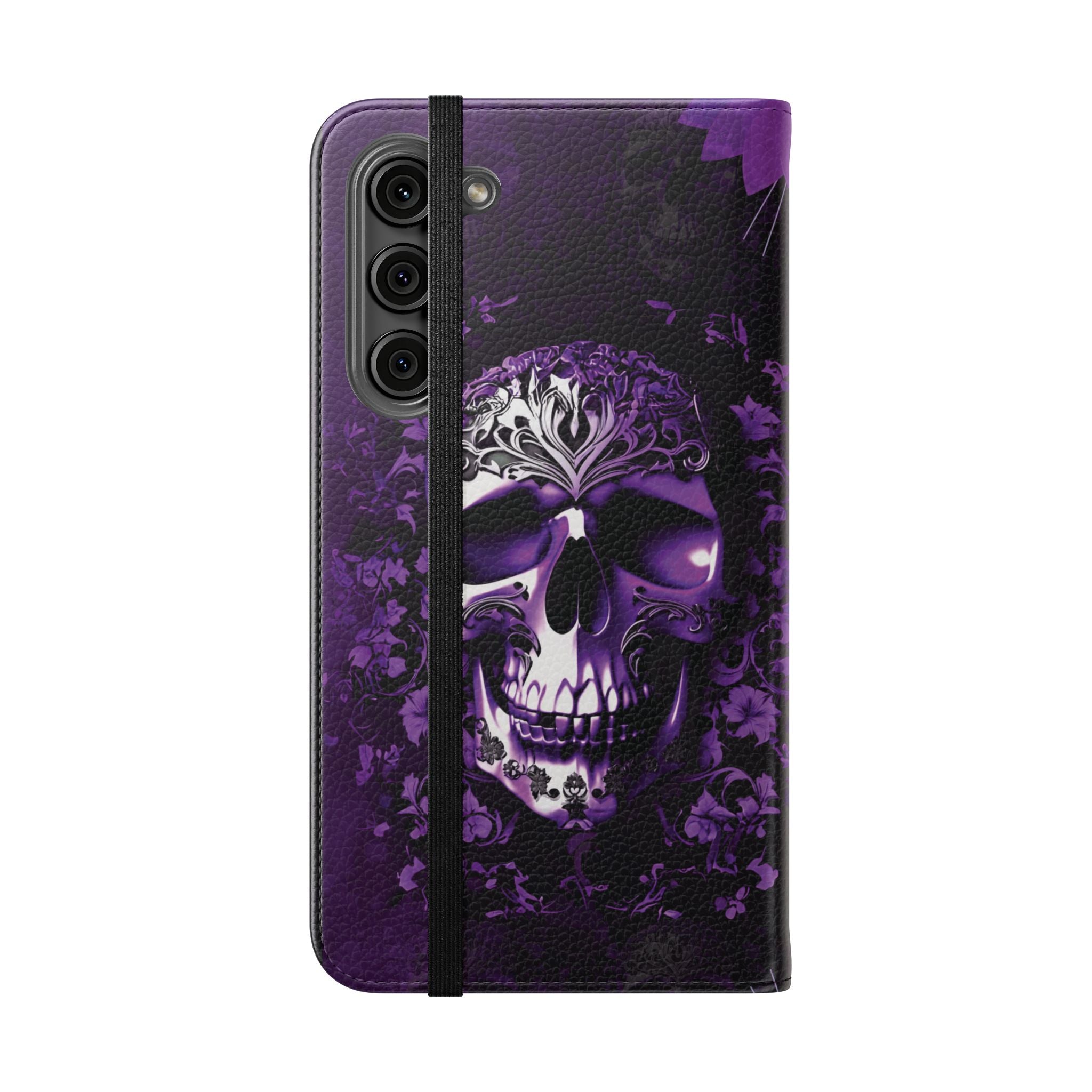 Purple Pastel Goth Skull Flip Wallet Phone Case - Skull Wallet Case for Samsung iPhone - Gothic Style Skull Wallet Phone Cases