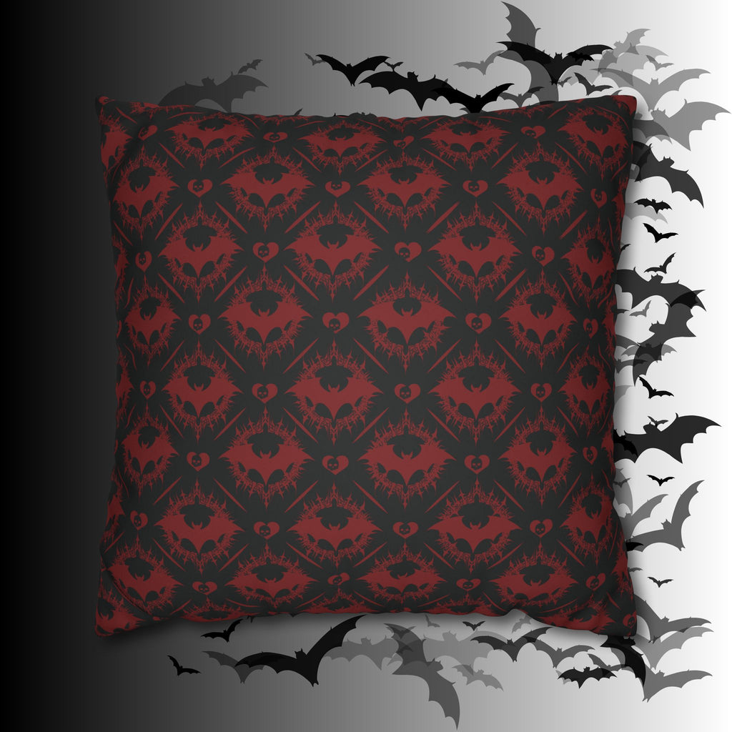 Gothic Bat Diamond Pattern Throw Pillow — Midnight Black Dark Home Decor