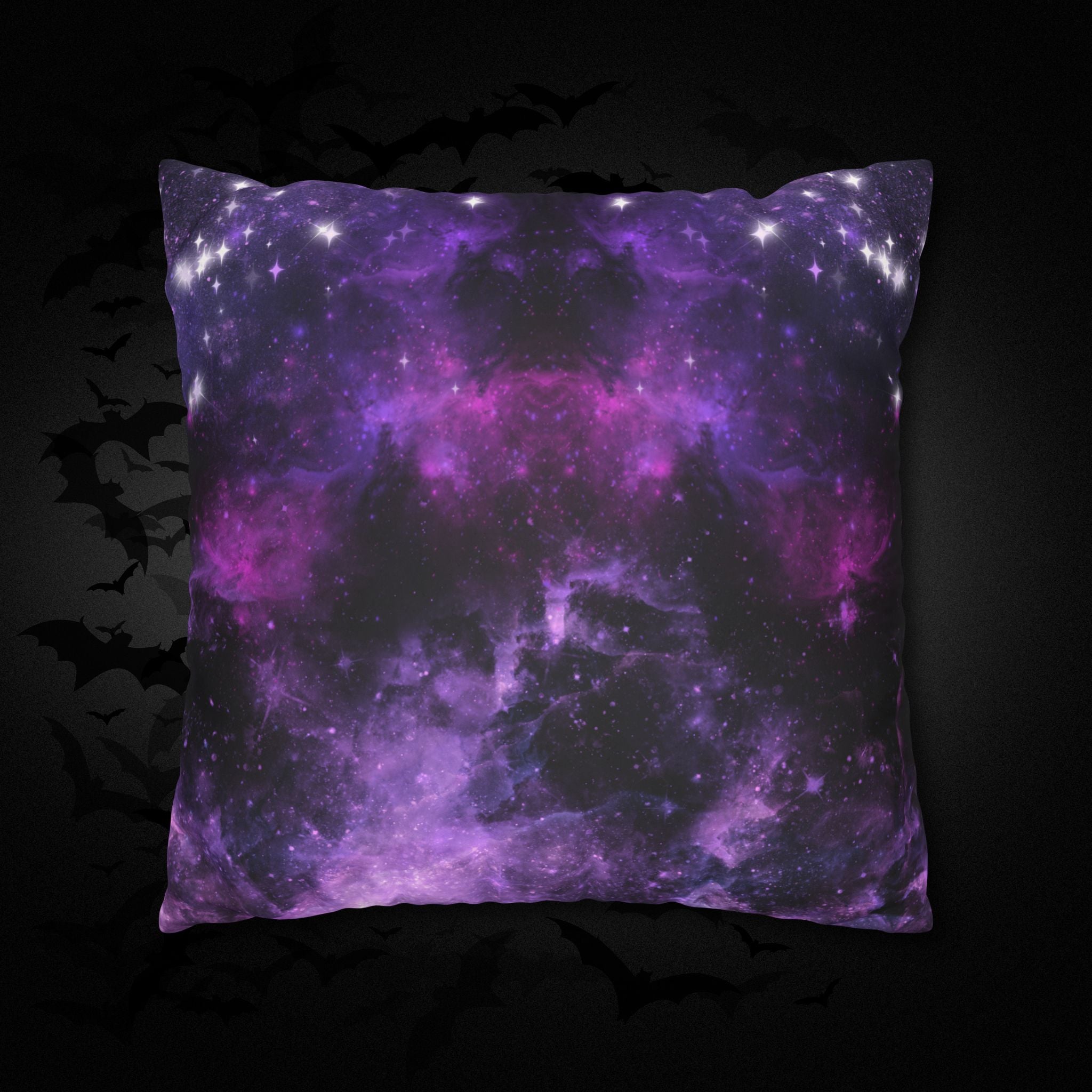 Purple Galaxy Cosmic Throw Pillow — Dark Celestial Witchy Home Decor