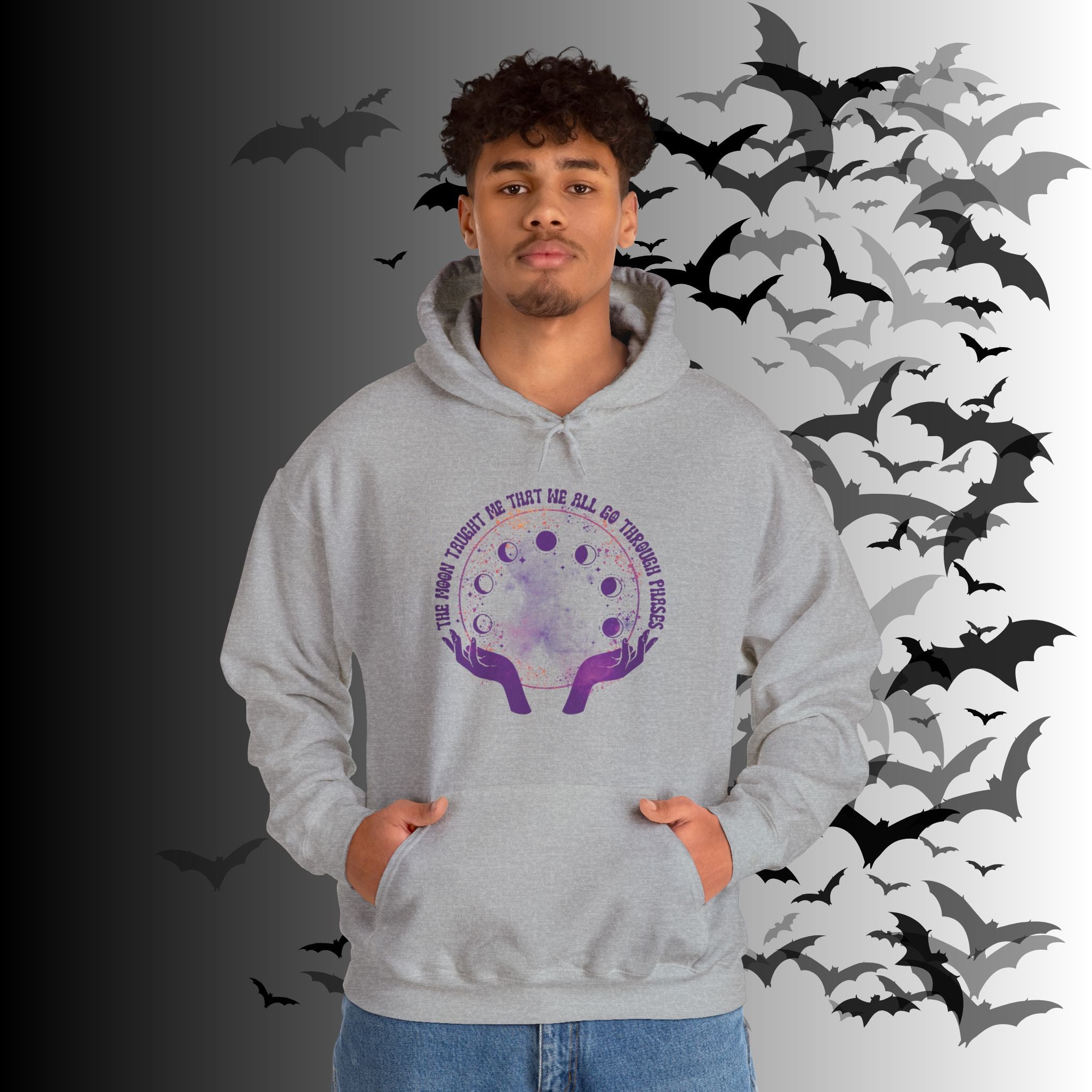 The Moon Taught Me We All Go Through Phases Hoodie — Witchy Moon Phase Pullover