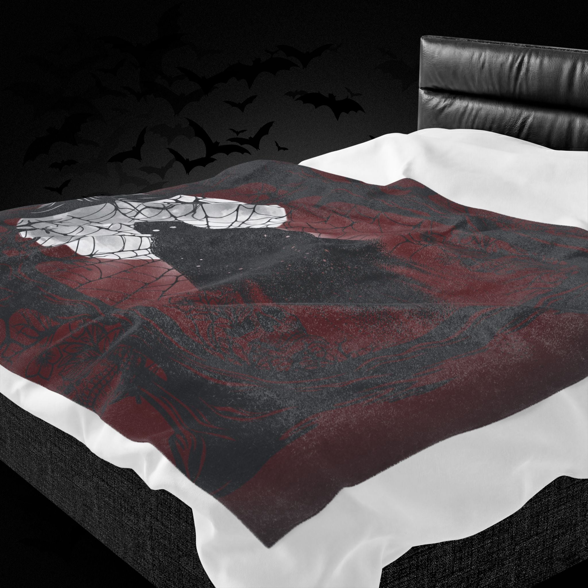 Gothic Ghost Spider Web Throw Blanket — Dark Halloween Home Decor