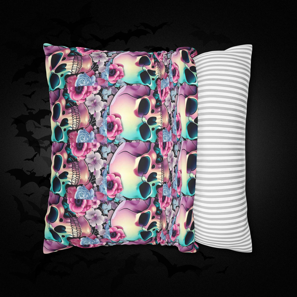 Pastel Goth Floral Skull Throw Pillow — Dark Floral Emo Home Decor
