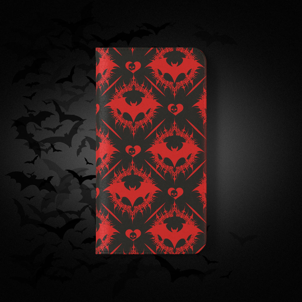 Gothic Bat Wallet Flip Case - Elegant Goth Phone Wallet - Bat Pattern Flip Case - Gothic Phone Case - Stylish Wallet Phone Case