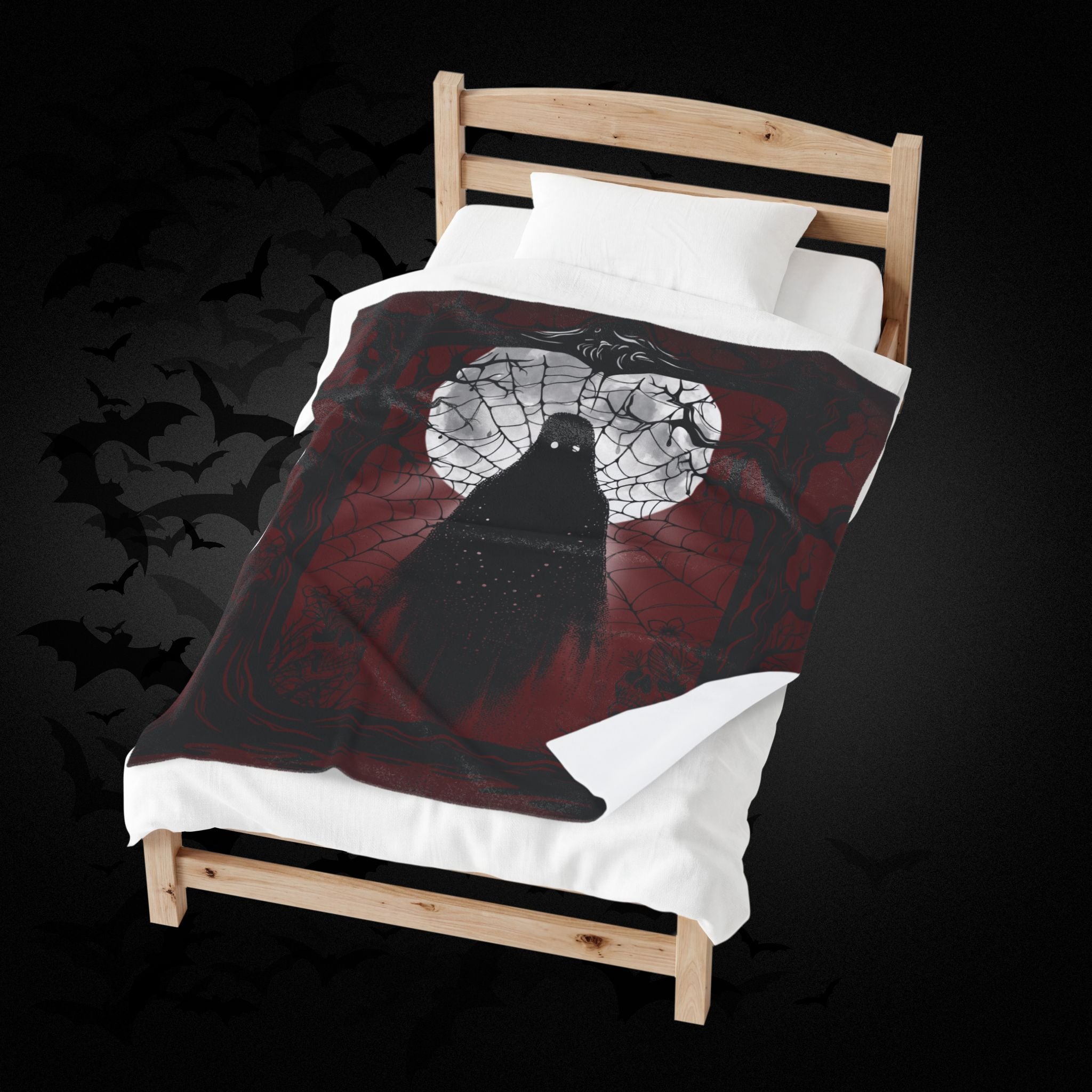Gothic Ghost Spider Web Throw Blanket — Dark Halloween Home Decor