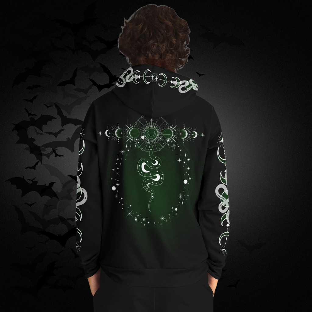 Celestial Serpent All Over Print Hoodie – Forest Green