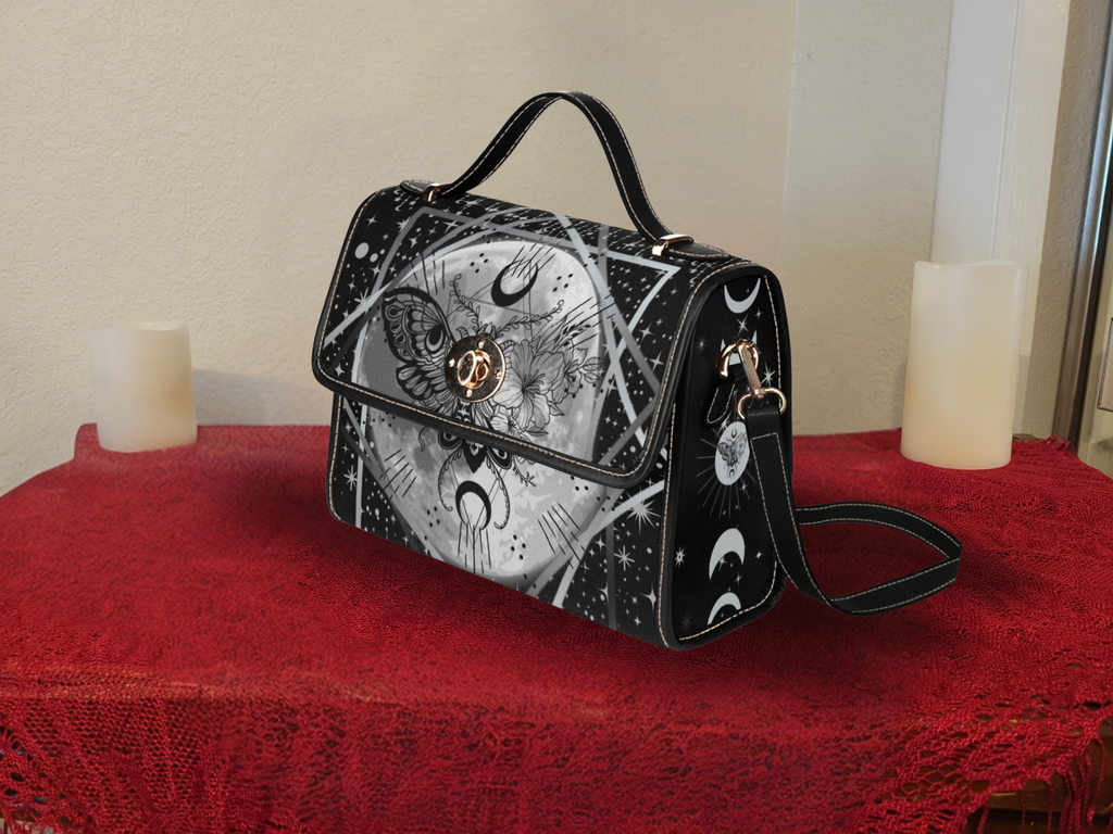 Gothic Death's Head Moth Handbag | Celestial Moon Waterproof Canvas Crossbody Purse