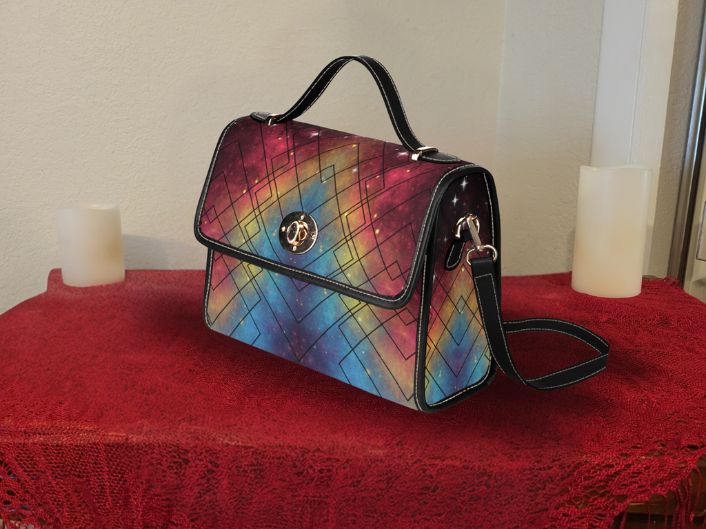 Rainbow Galaxy Geometric Handbag | Cosmic Nebula Waterproof Canvas Crossbody Purse