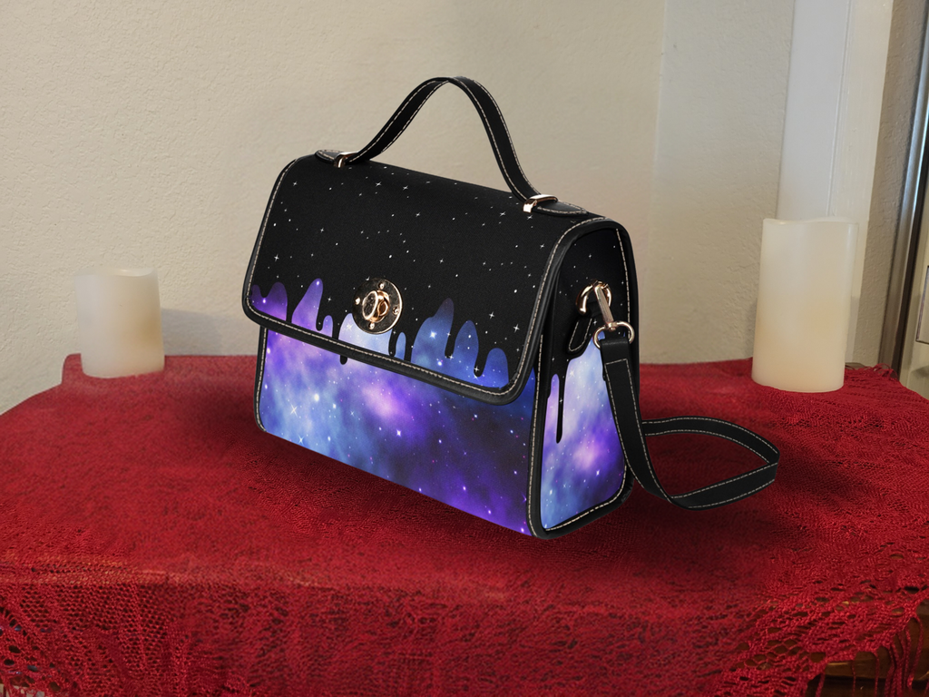 Pastel Goth Galaxy Drip Handbag | Purple Nebula Waterproof Canvas Crossbody Purse