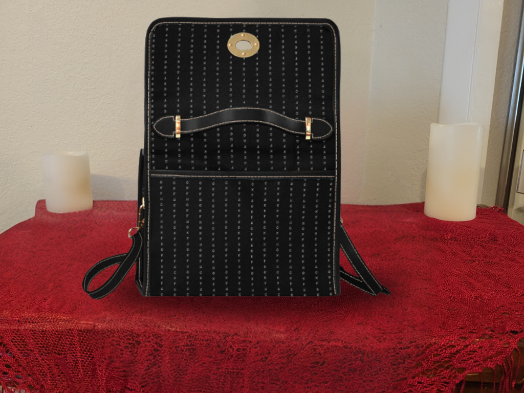 Gothic Pinstripe Handbag | Hidden F-Word Waterproof Canvas Crossbody Purse