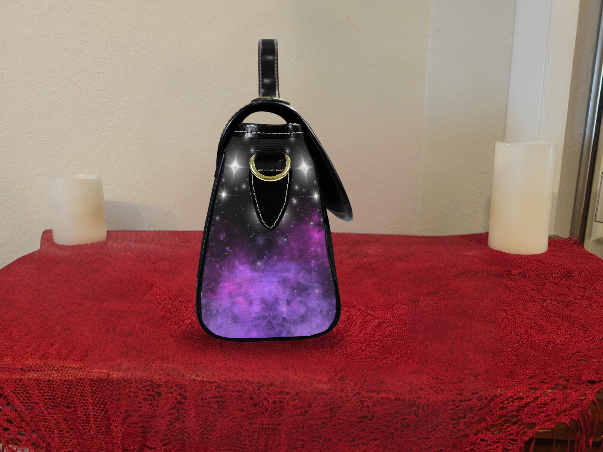 Purple Galaxy Crossbody Bag | Cosmic Nebula Waterproof Canvas Satchel Purse