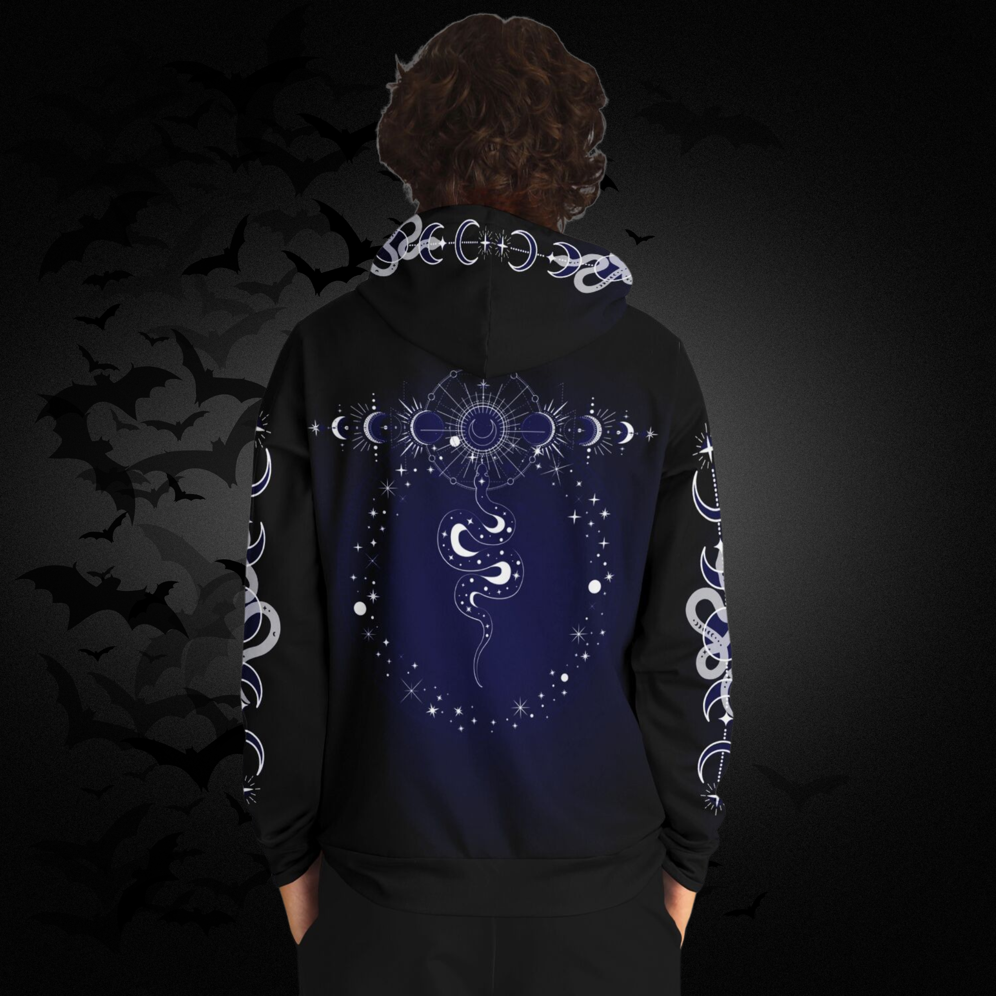 Celestial Serpent All Over Print Hoodie – Midnight Navy