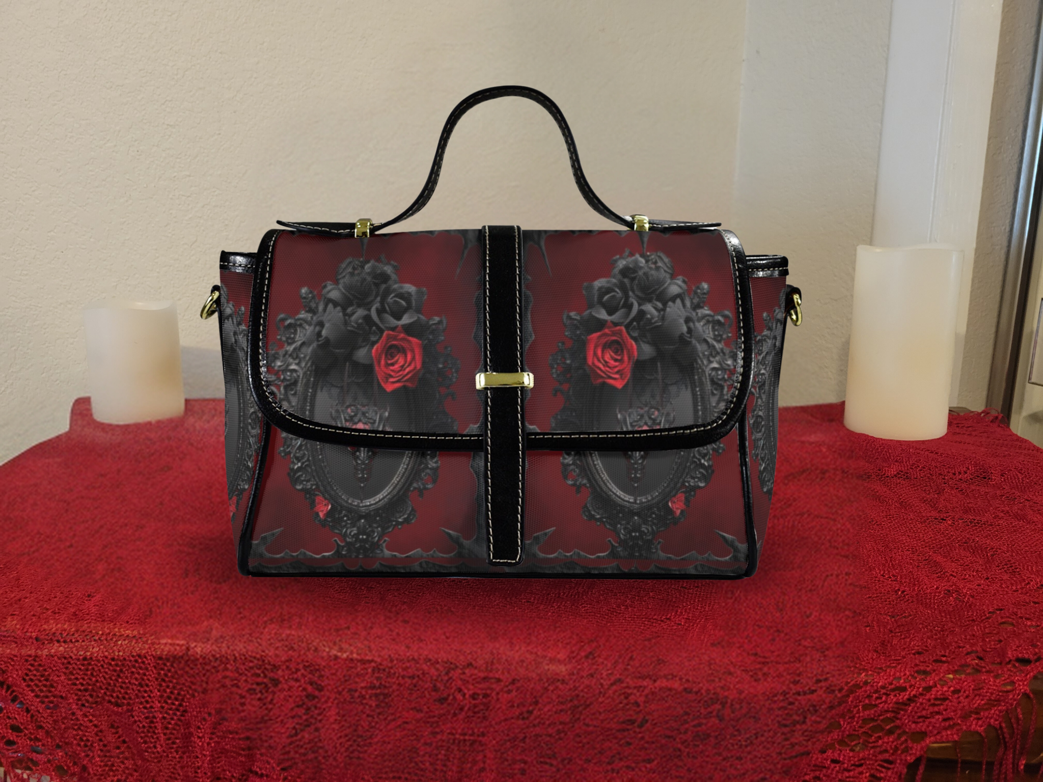 Gothic Dragon Mirror Crossbody Bag | Waterproof Canvas Satchel Purse for Women