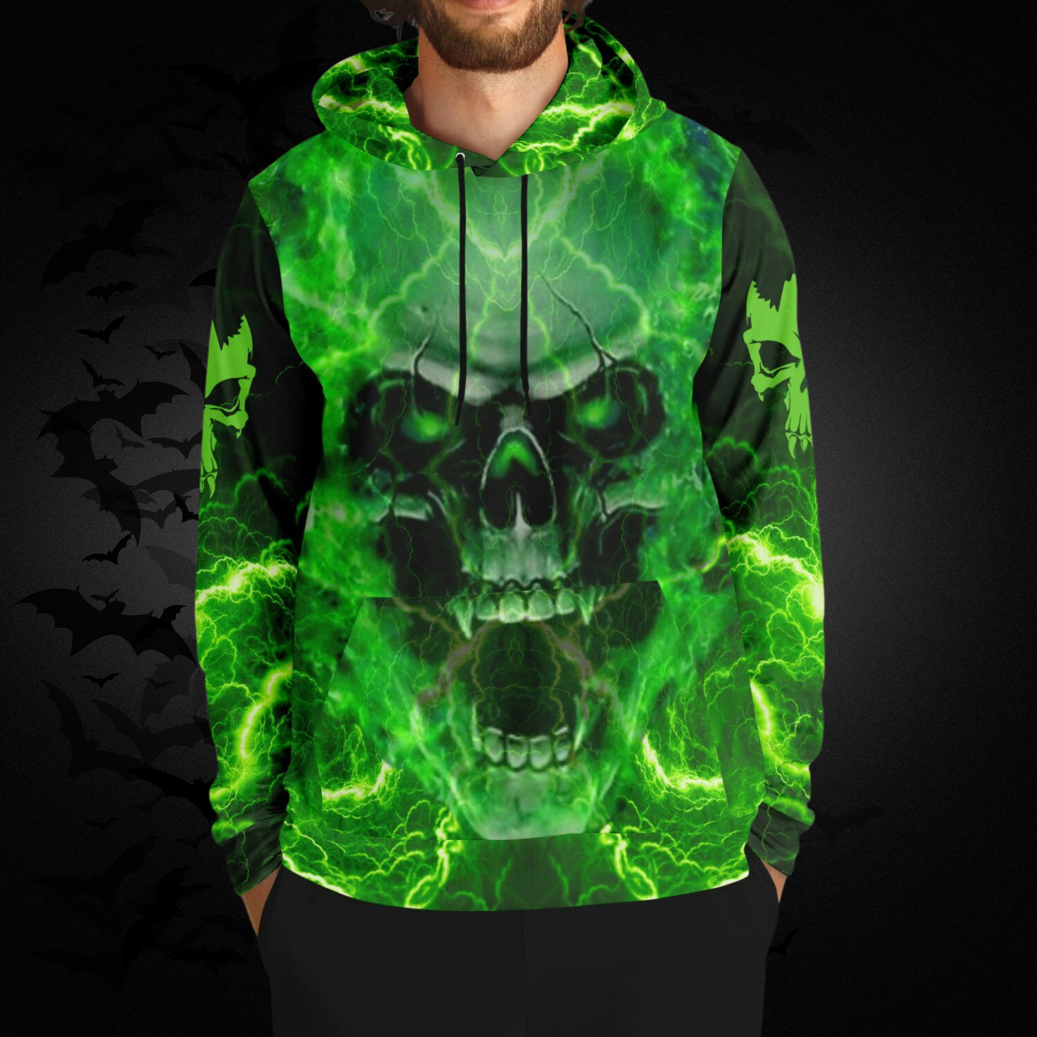 Green Flame Skull All Over Print Hoodie