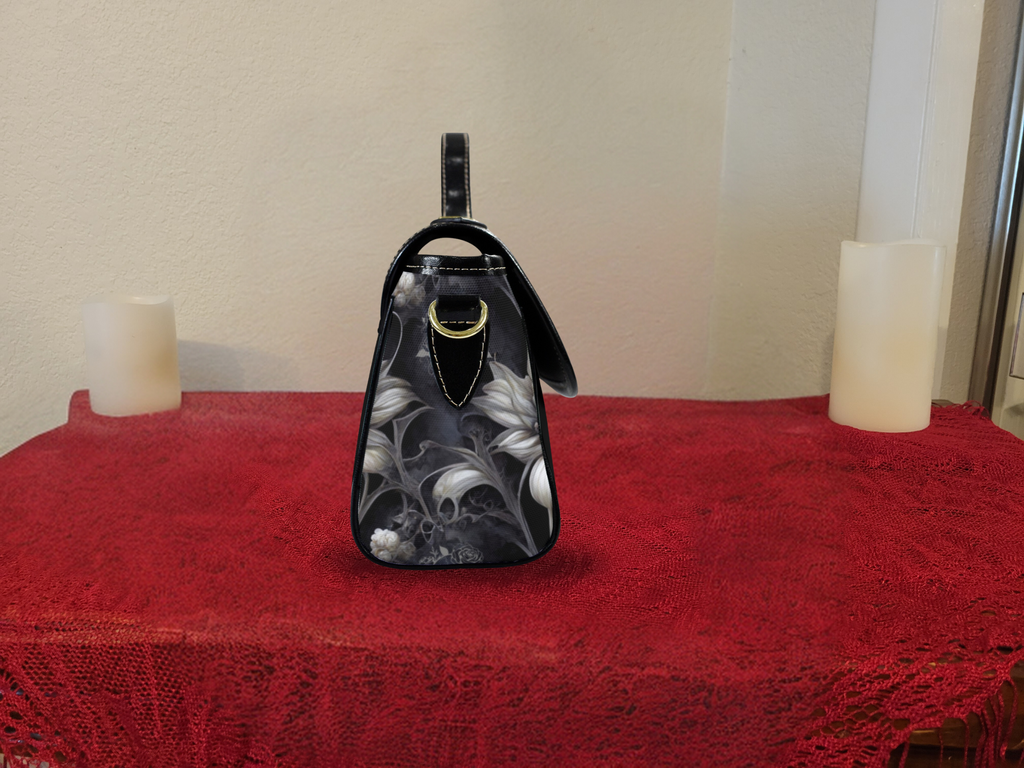 Gothic Botanical Skull Crossbody Bag | Dark Floral Lily Waterproof Canvas Satchel Purse