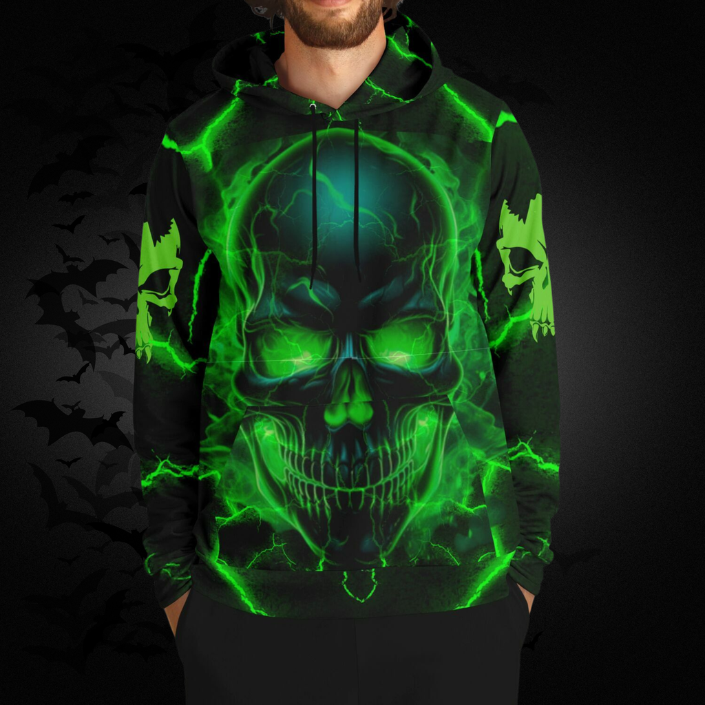 Neon Green Skull All Over Print Hoodie