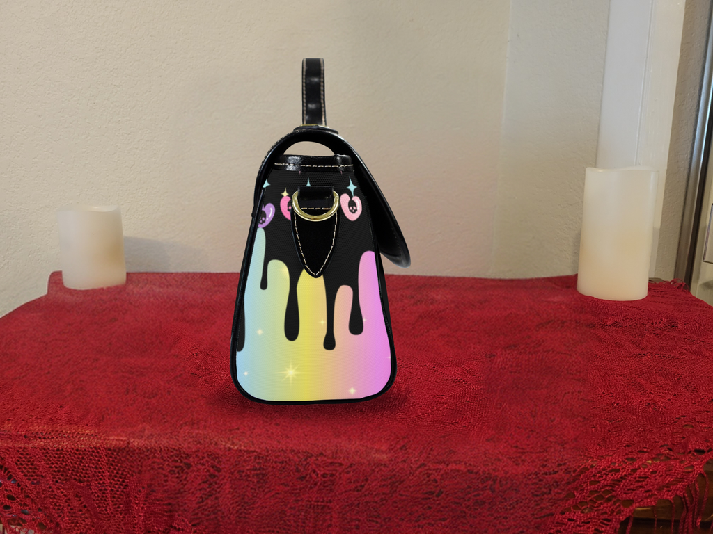 Pastel Goth Rainbow Skull Crossbody Bag | Drippy Skull Waterproof Canvas Satchel Purse
