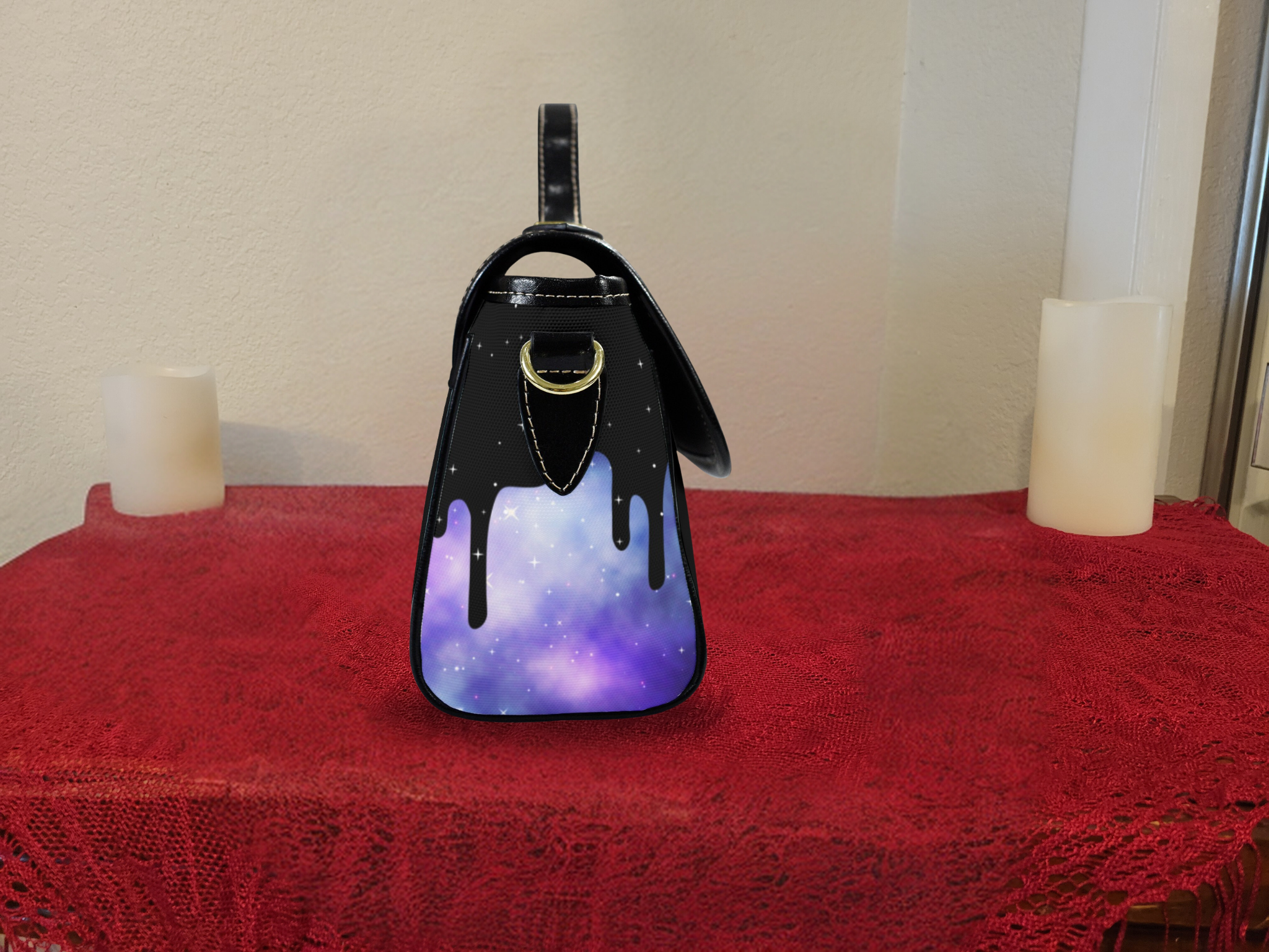 Pastel Goth Galaxy Drip Crossbody Bag | Purple Cosmic Waterproof Canvas Satchel Purse