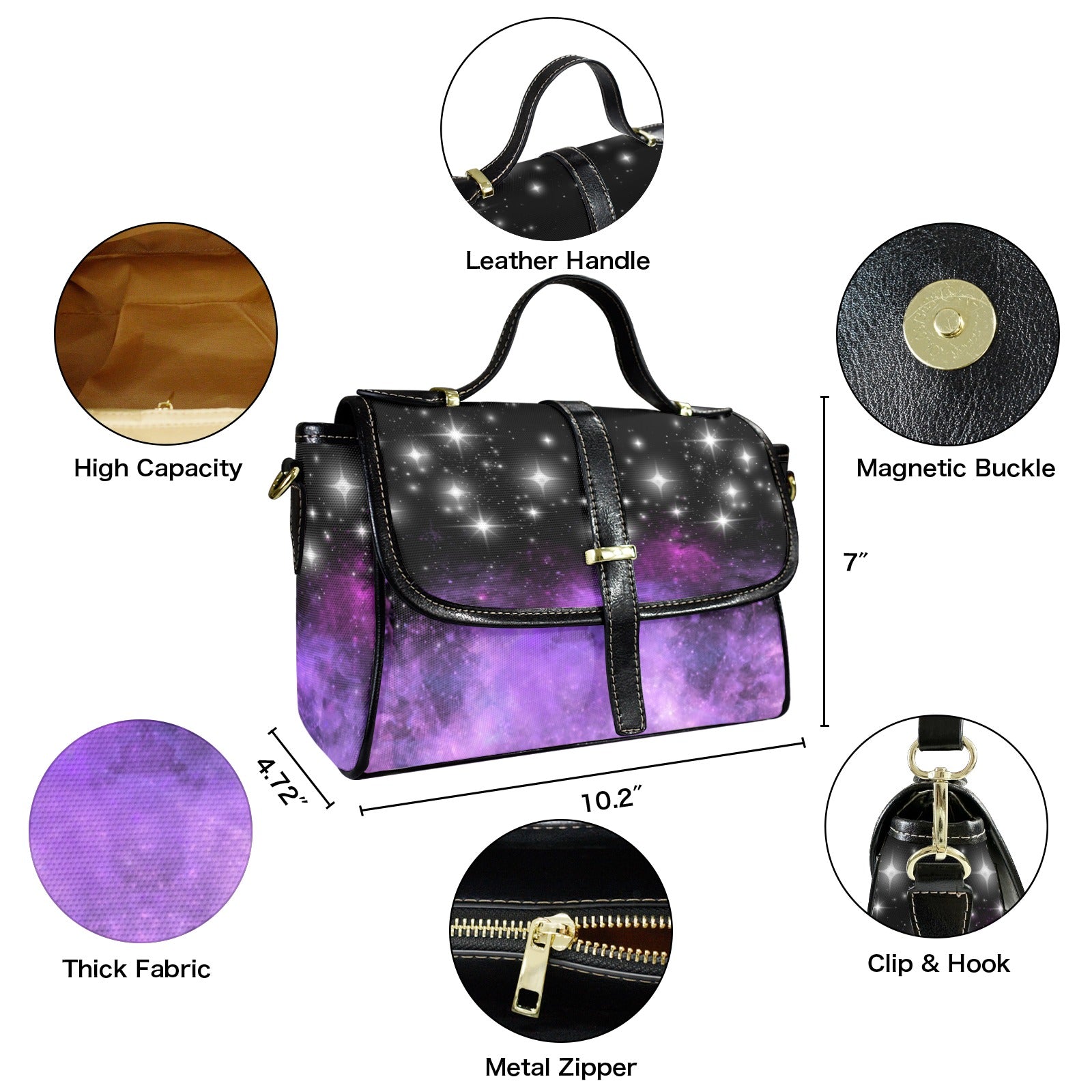 Purple Galaxy Crossbody Bag | Cosmic Nebula Waterproof Canvas Satchel Purse