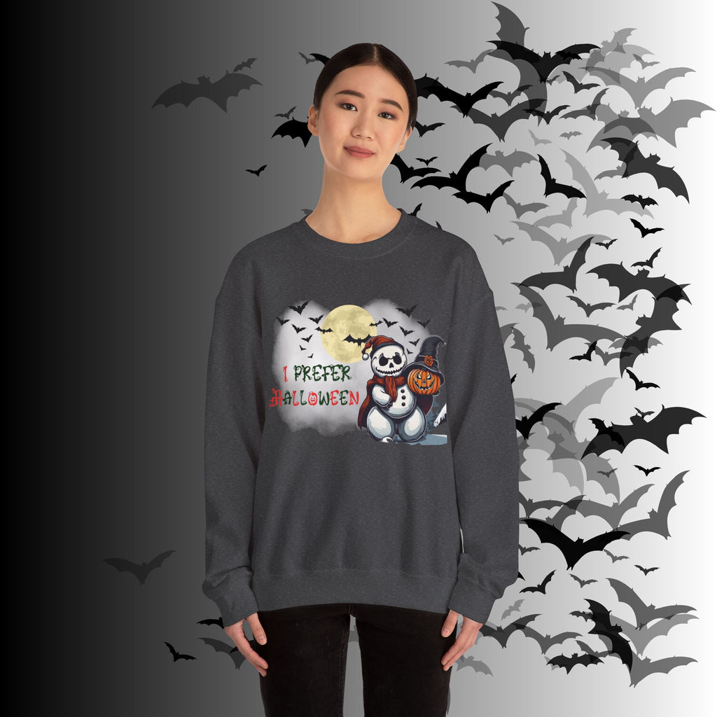 I Prefer Halloween Crewneck Sweatshirt — Gothic Christmas Snowman Pumpkin