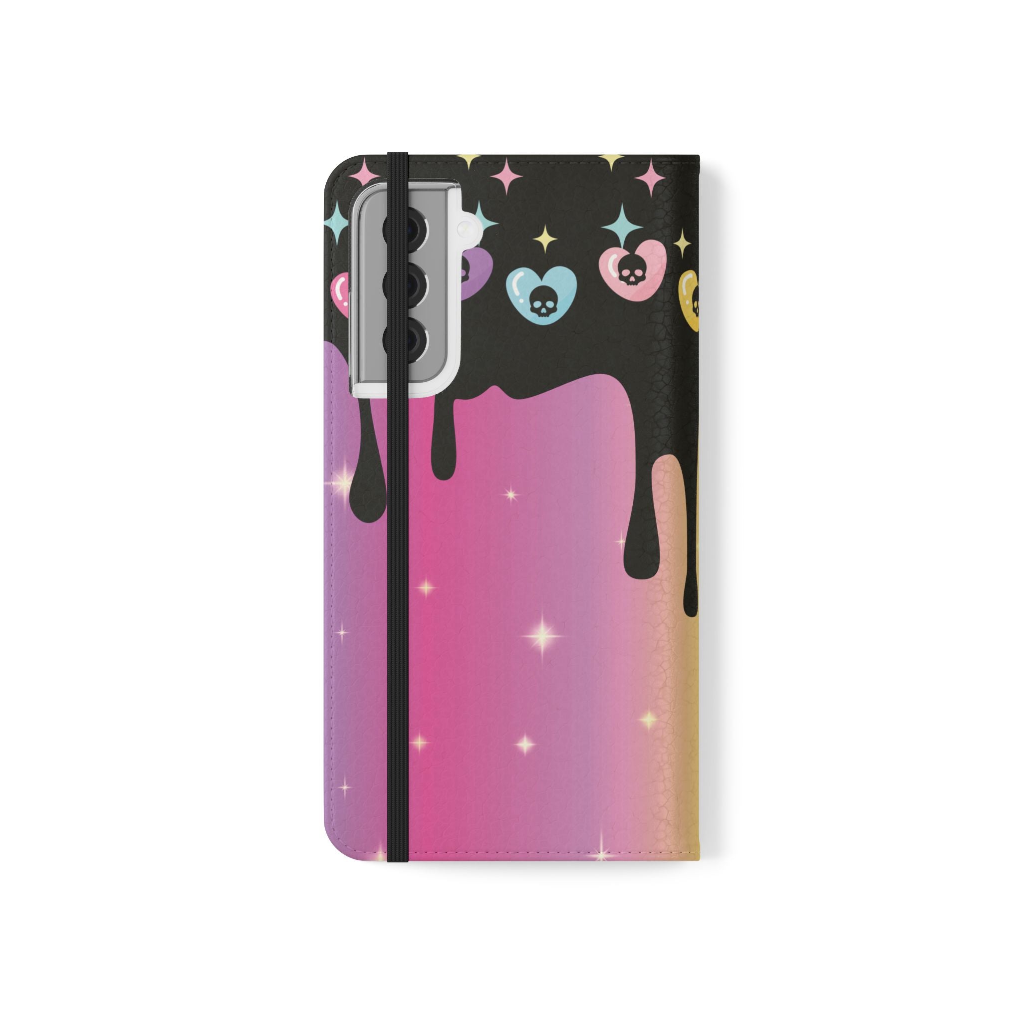 Pastel Goth Drippy Rainbow Skulls Flip Wallet Phone Case - Wallet Case for Samsung and iPhone - Gothic Style Wallet Phone Cases