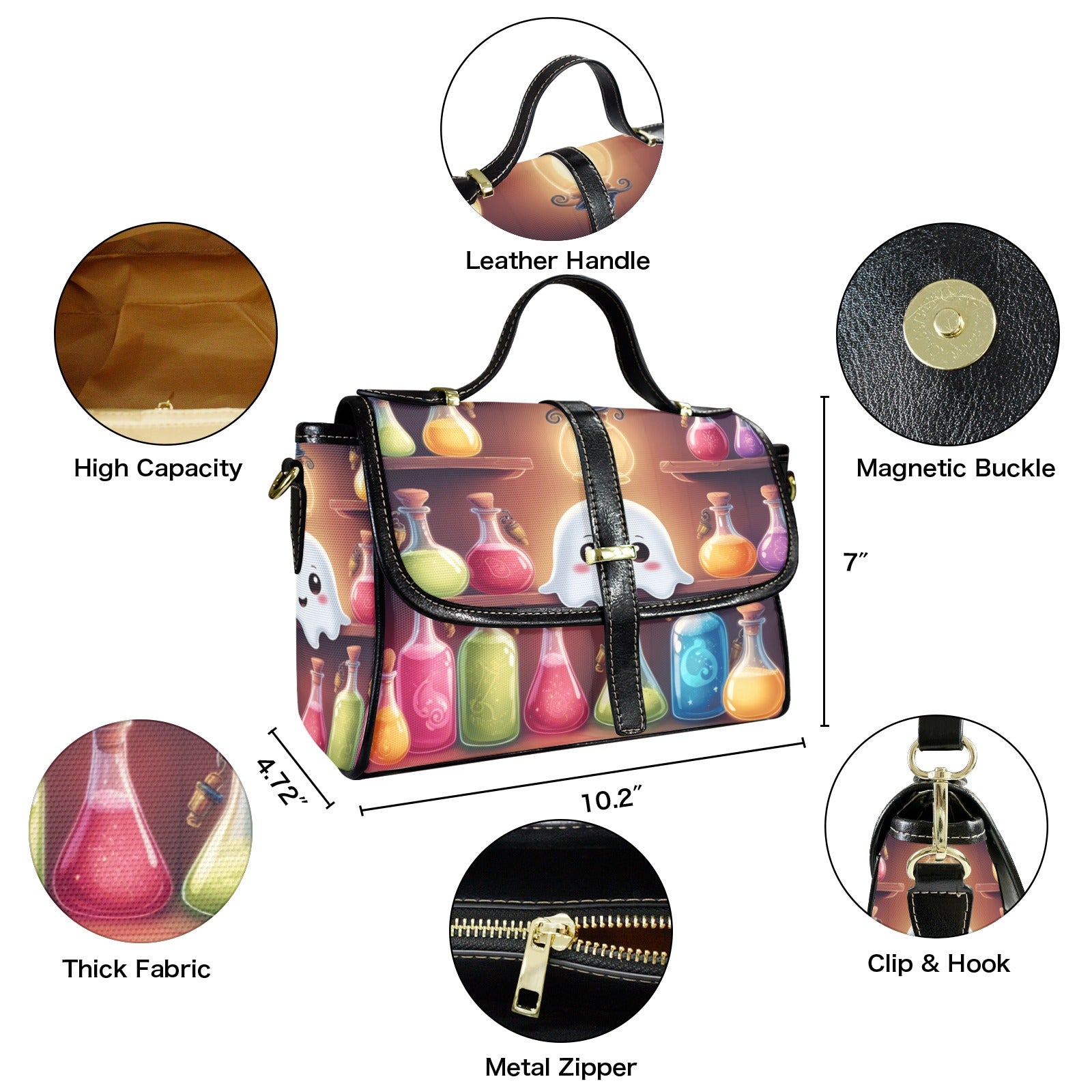 Apothecary Ghost Potion Crossbody Bag | Pastel Goth Waterproof Canvas Satchel Purse