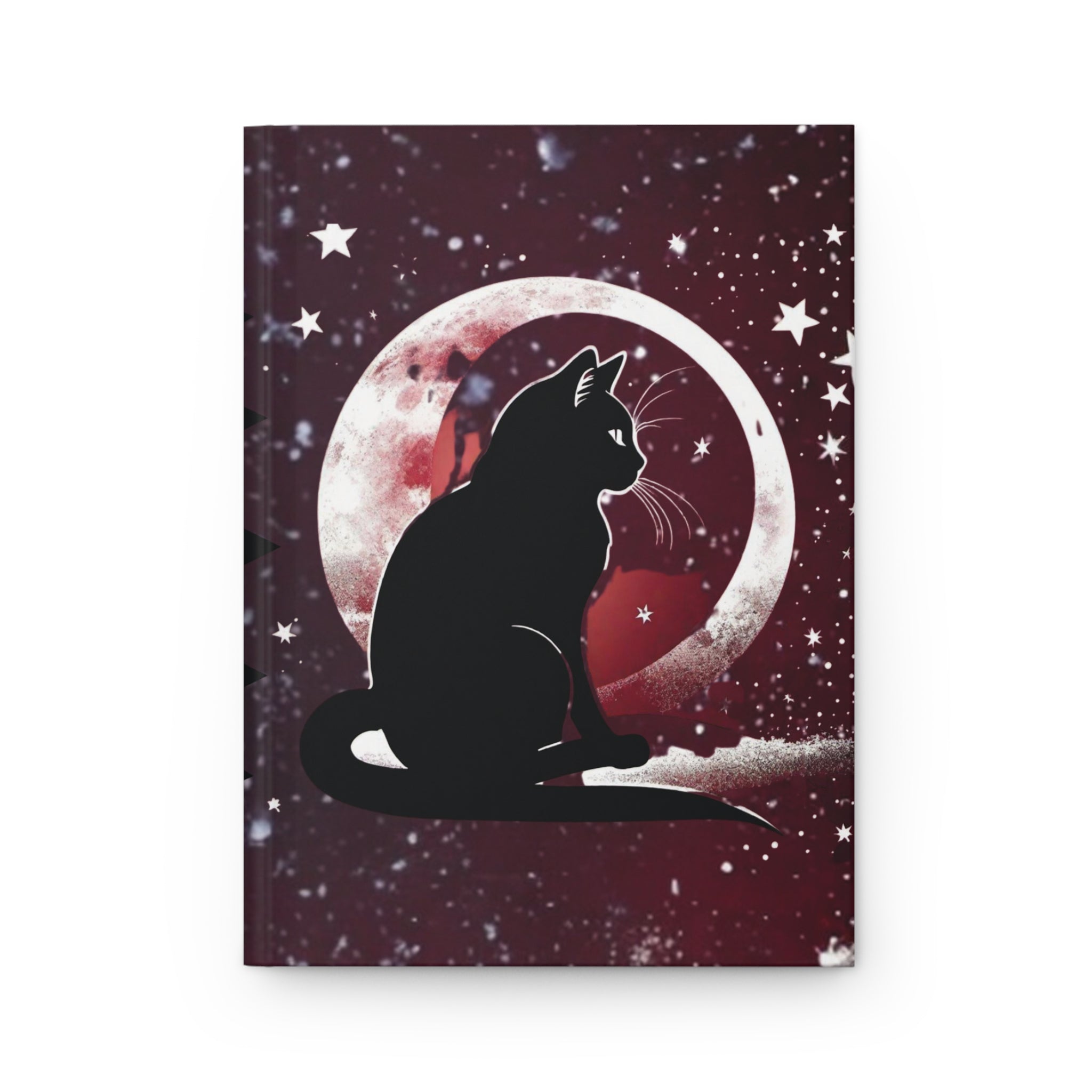 Gothic Black Cat Full Moon Journal — Crimson Starfield Hardcover Spell Book