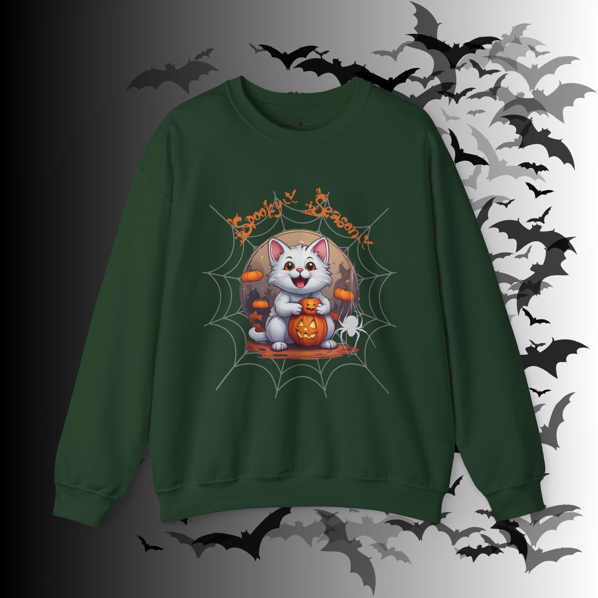 Spooky Season Cat Crewneck Sweatshirt — Kawaii Halloween Pumpkin