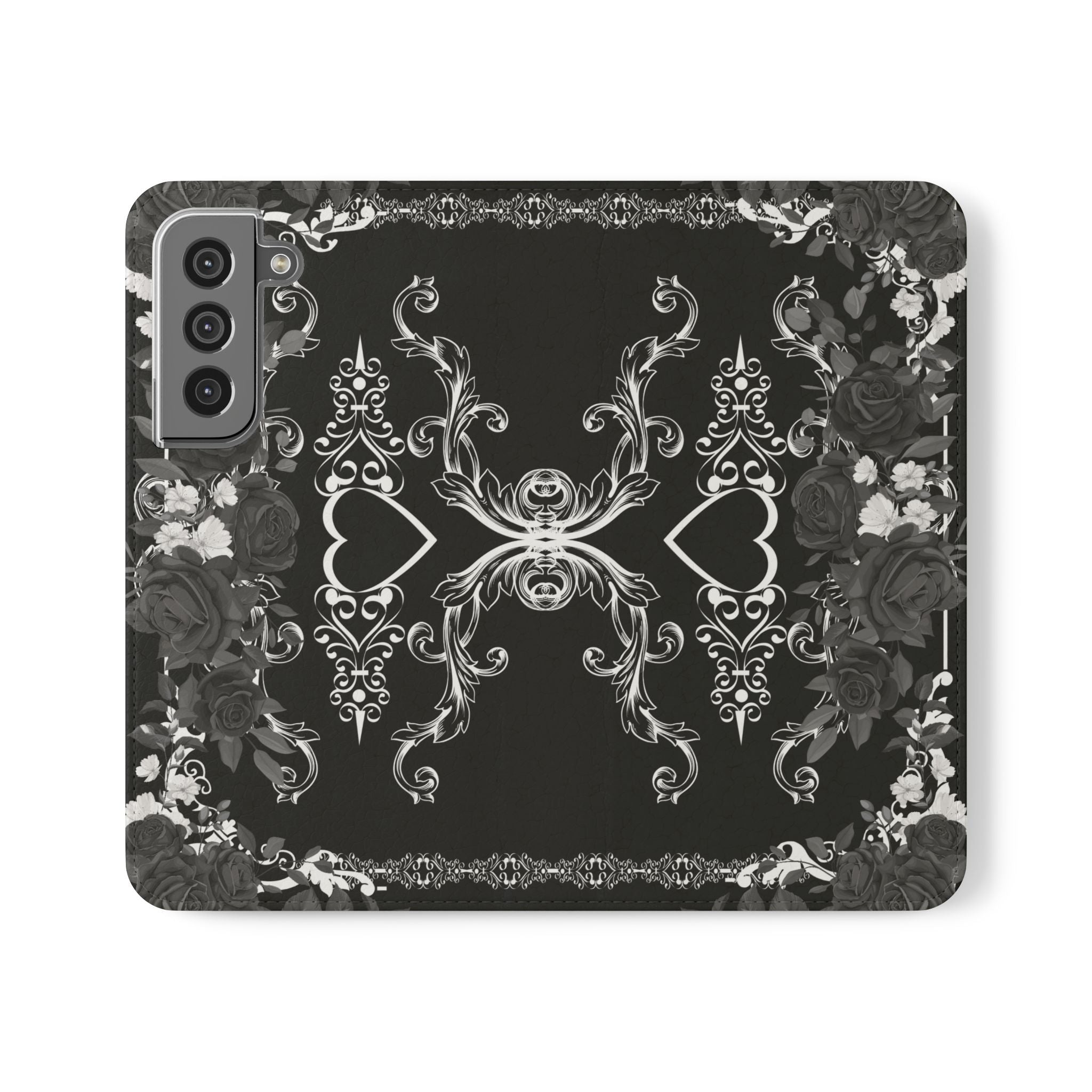 Romantic Goth Wallet Flip Case - Goth Botanical Phone Case