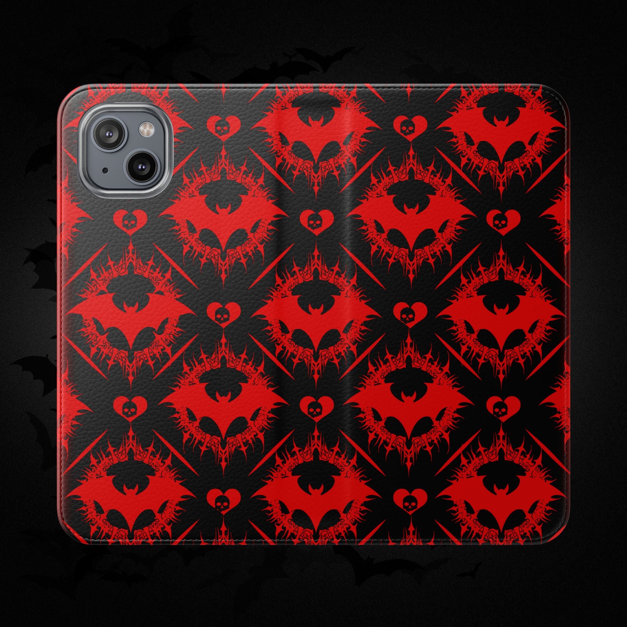 Gothic Bat Wallet Flip Case - Elegant Goth Phone Wallet - Bat Pattern Flip Case - Gothic Phone Case - Stylish Wallet Phone Case
