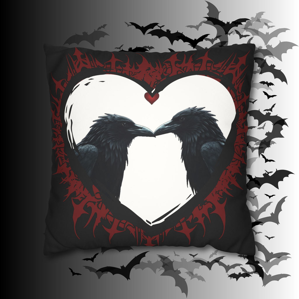 Gothic Ravens Love Heart Throw Pillow — Dark Valentine Gothic Home Decor