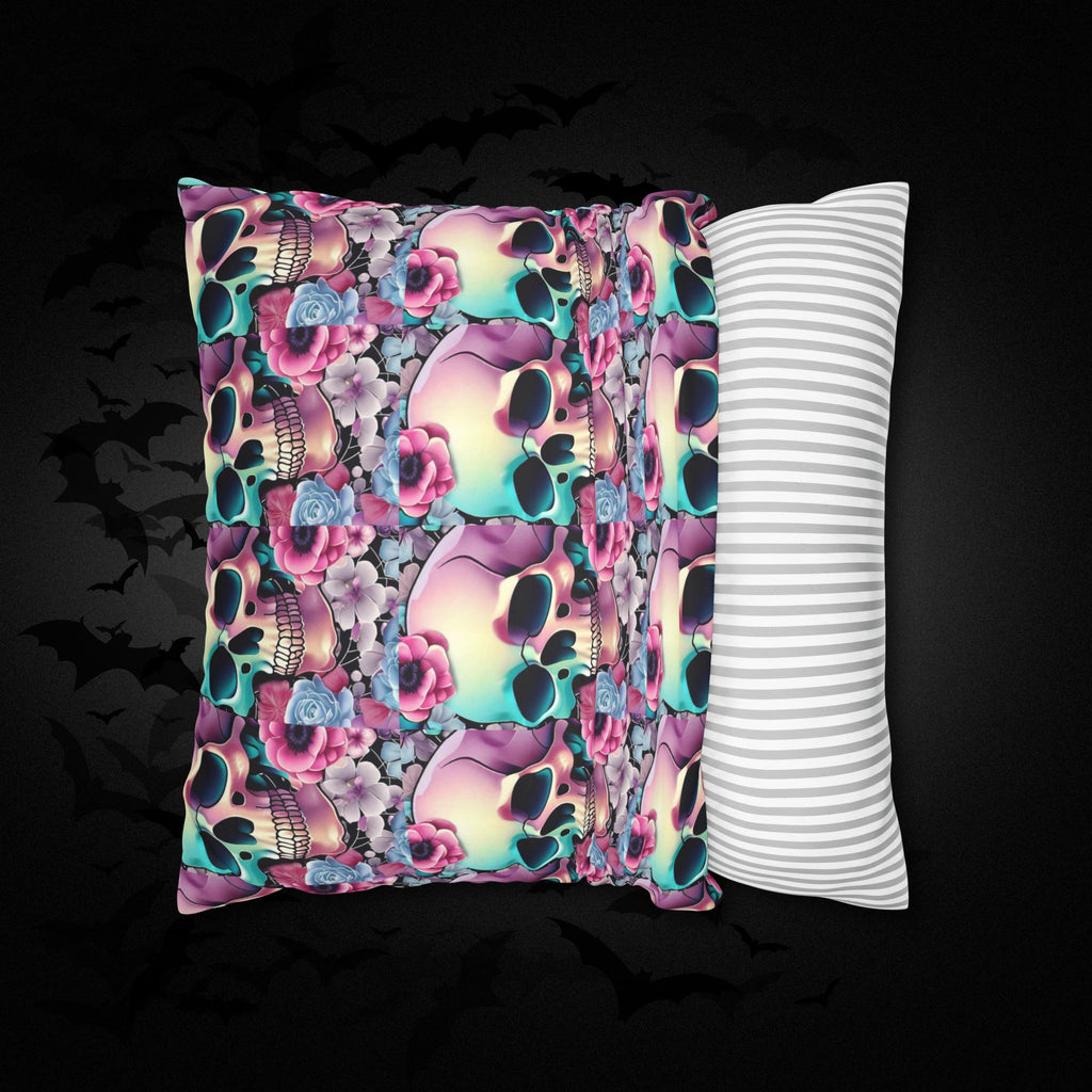 Pastel Goth Floral Skull Throw Pillow — Dark Floral Emo Home Decor