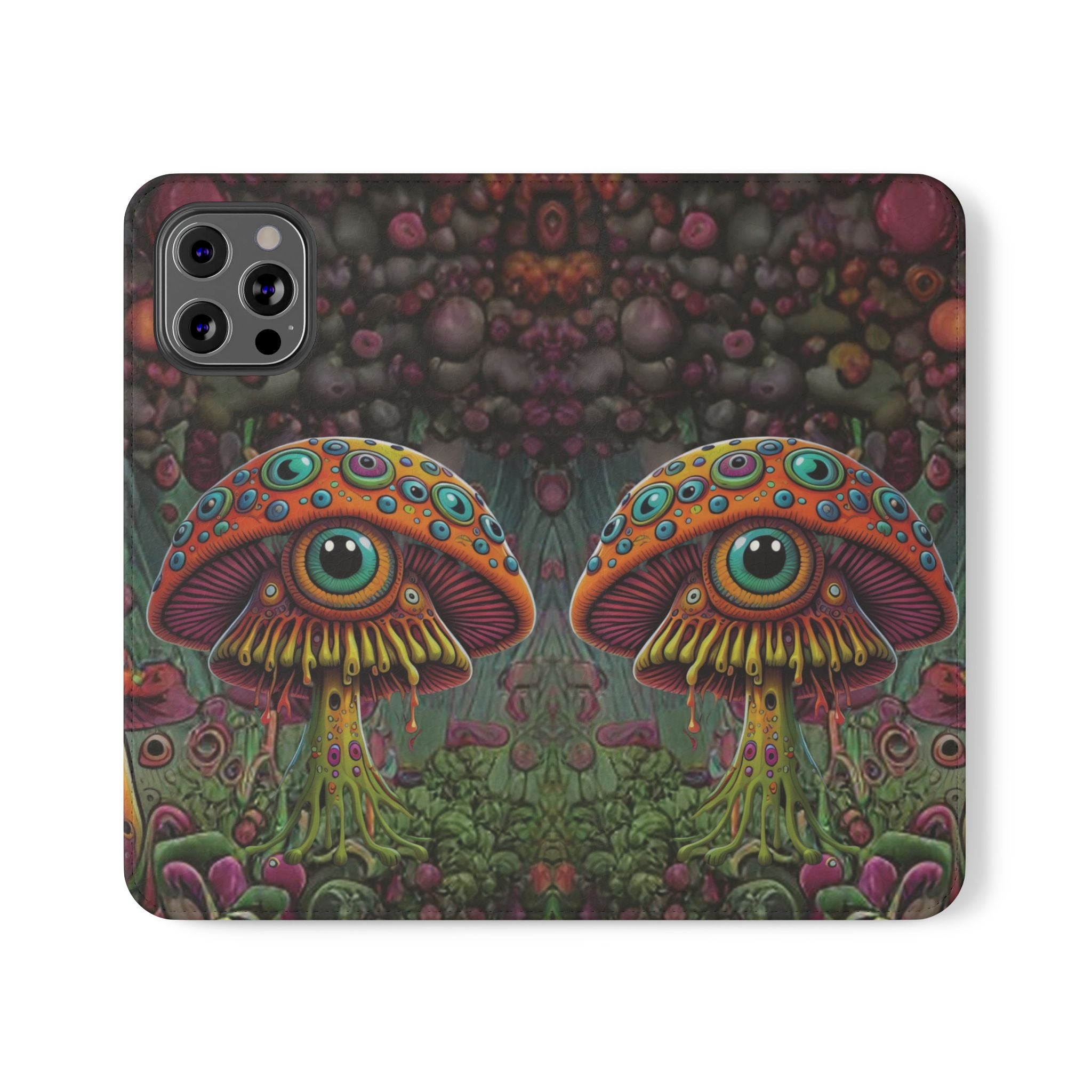 Trippy Mushroom Cottagecore Flip Wallet Phone Case - Mushroom Wallet Case for Samsung iPhone - Psychedelic Wallet Phone Cases