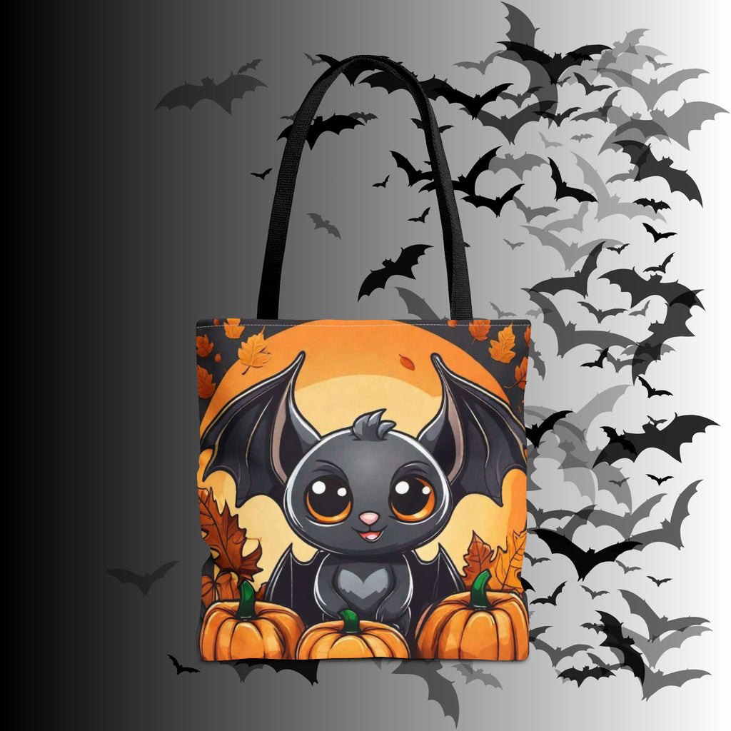 Kawaii Bat & Pumpkin Halloween Tote Bag — Autumn Full Moon Print
