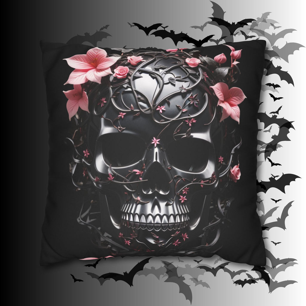 Gothic Botanical Skull Throw Pillow — Dark Floral Pastel Goth Home Decor